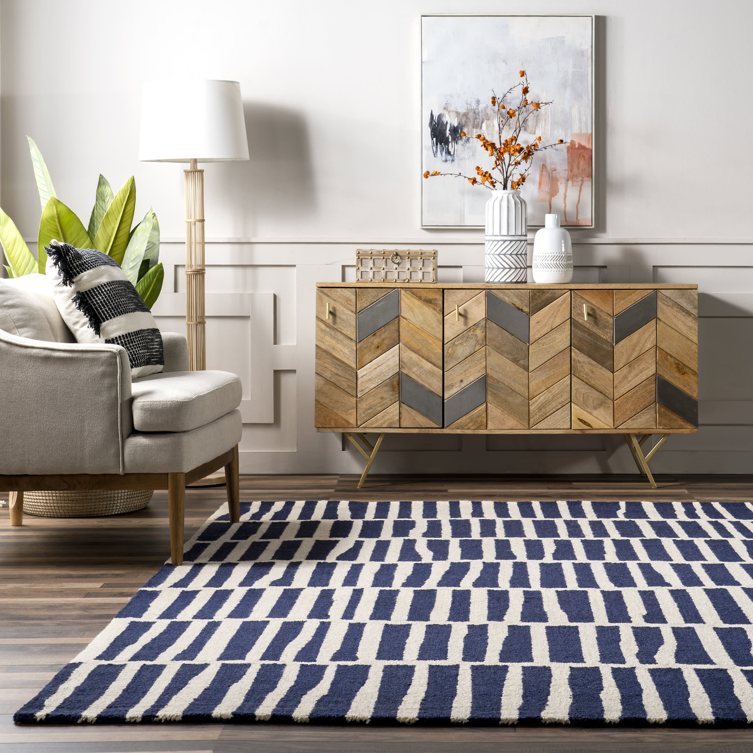 Irregular Parallel Bars Rug | Navy - Image 4