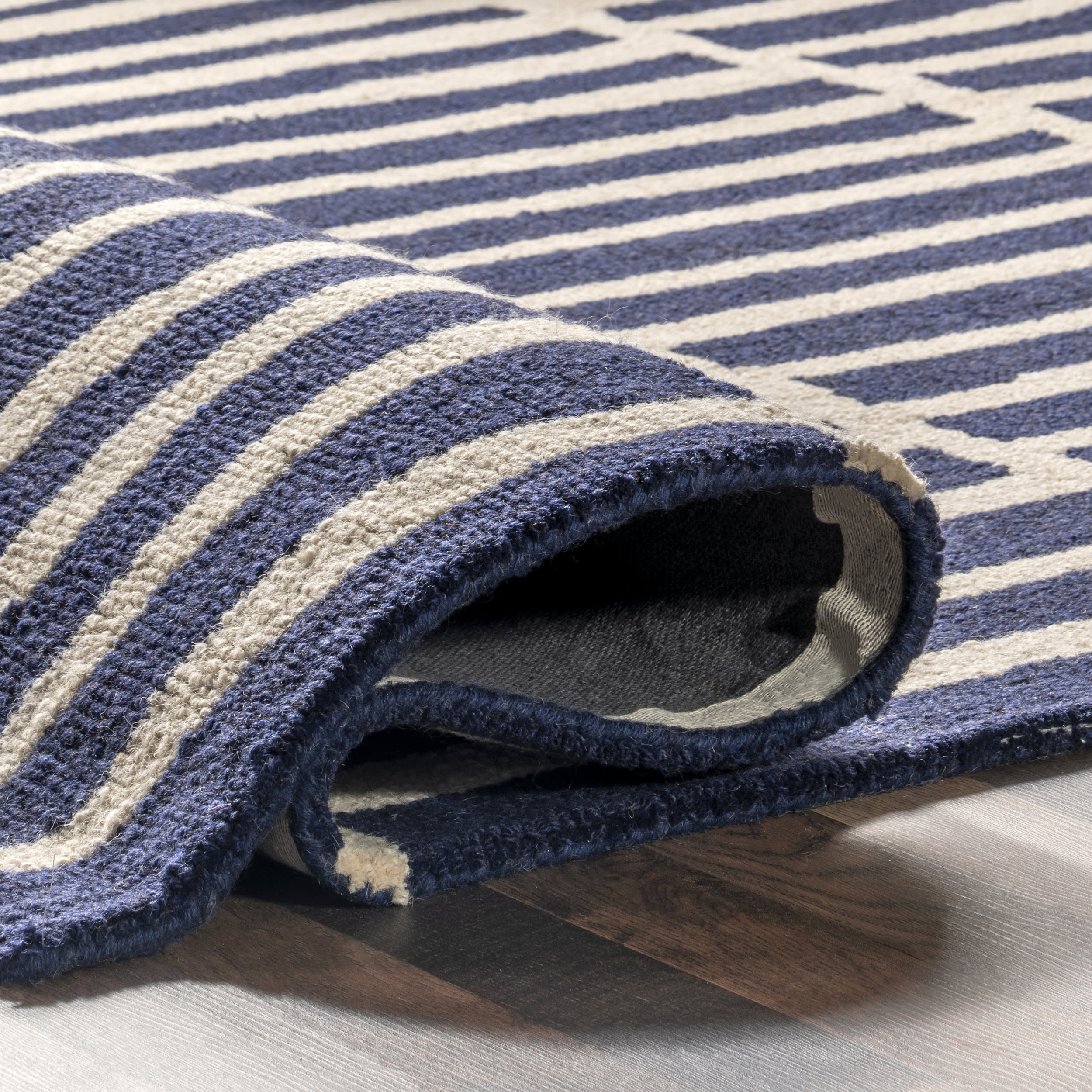 Irregular Parallel Bars Rug | Navy - Image 8