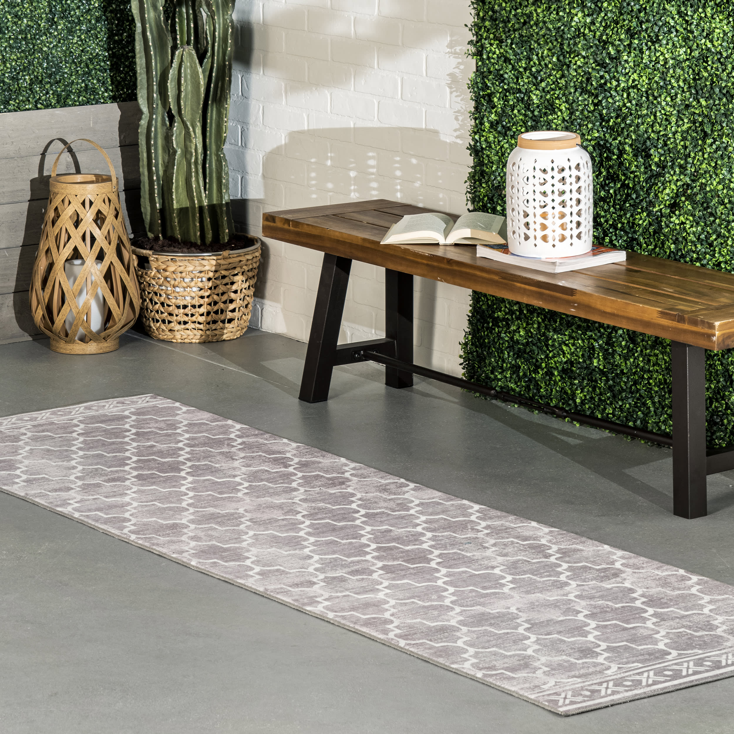 Isabelle Trellis Washable Indoor/Outdoor Rug | Light Grey - Image 2