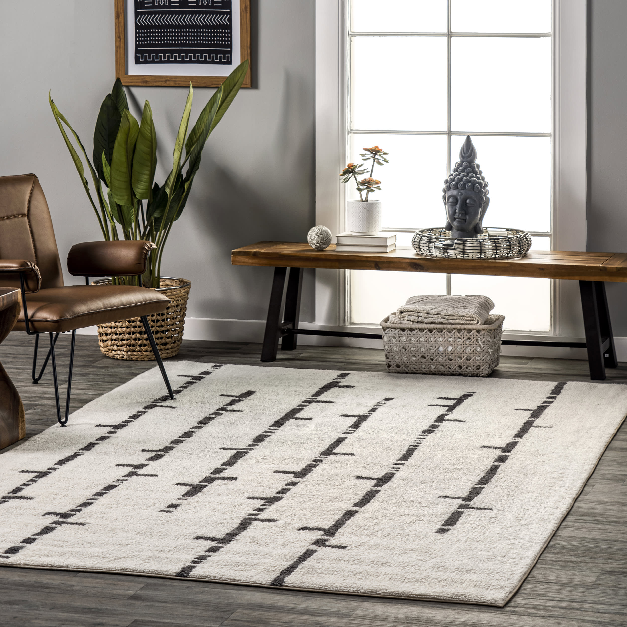 Isabelle Washable Bars Rug | Ivory - Image 2