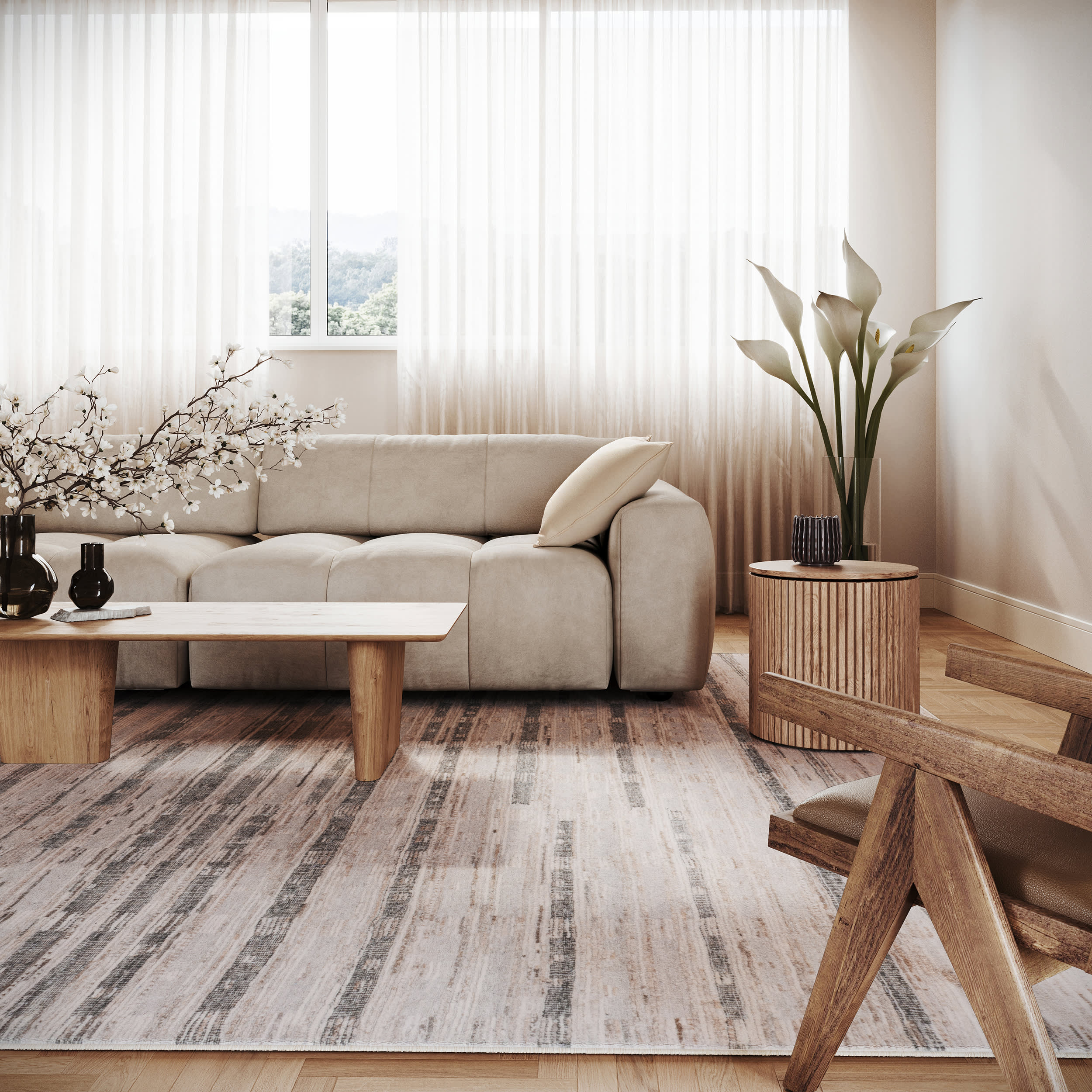 Isara Abstract Washable Rug | Beige - Image 2