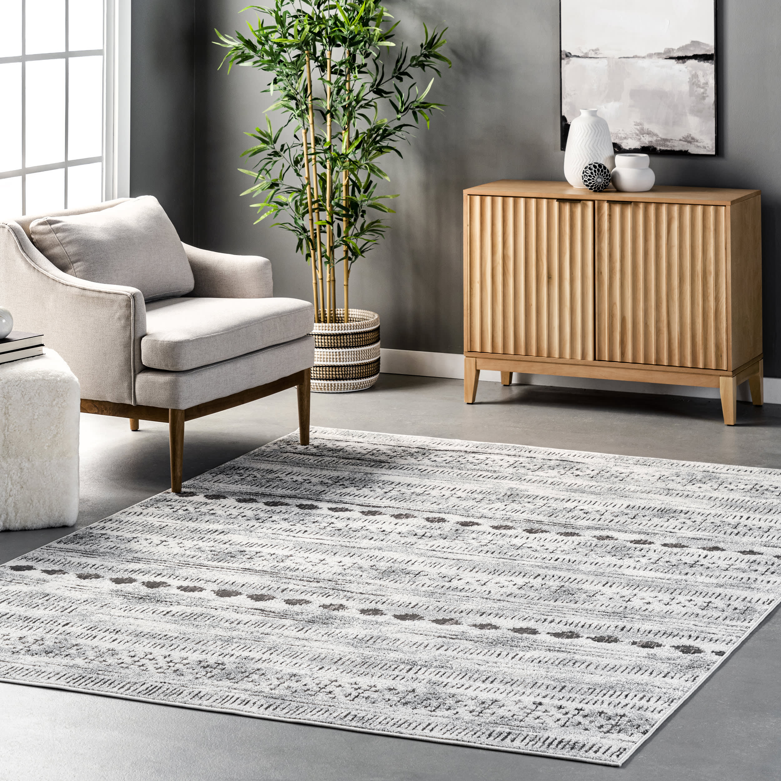 Isla Morse Banded Rug | Grey - Image 2