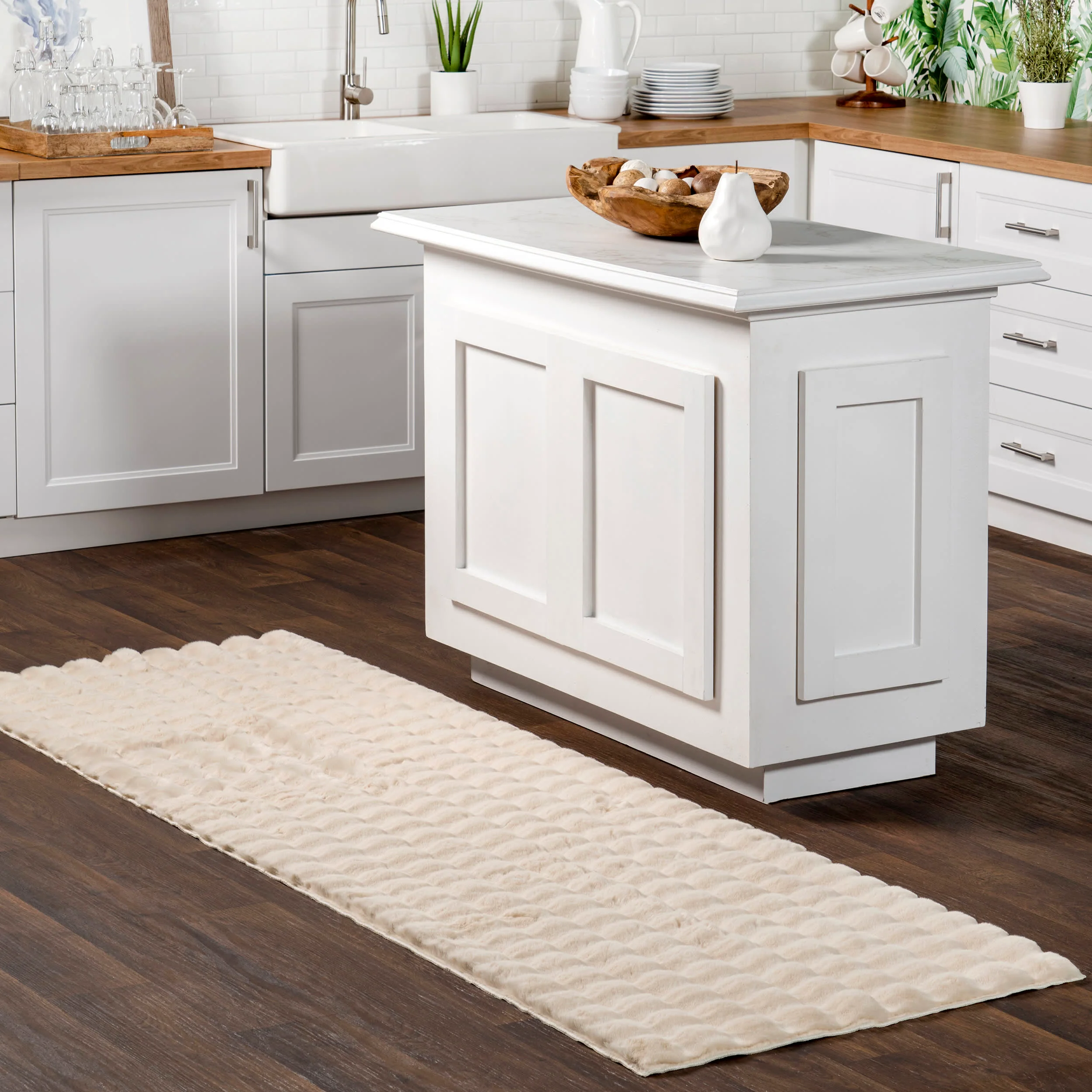 Ivana Checkered Plush Cloud Washable Rug | Beige - Image 2