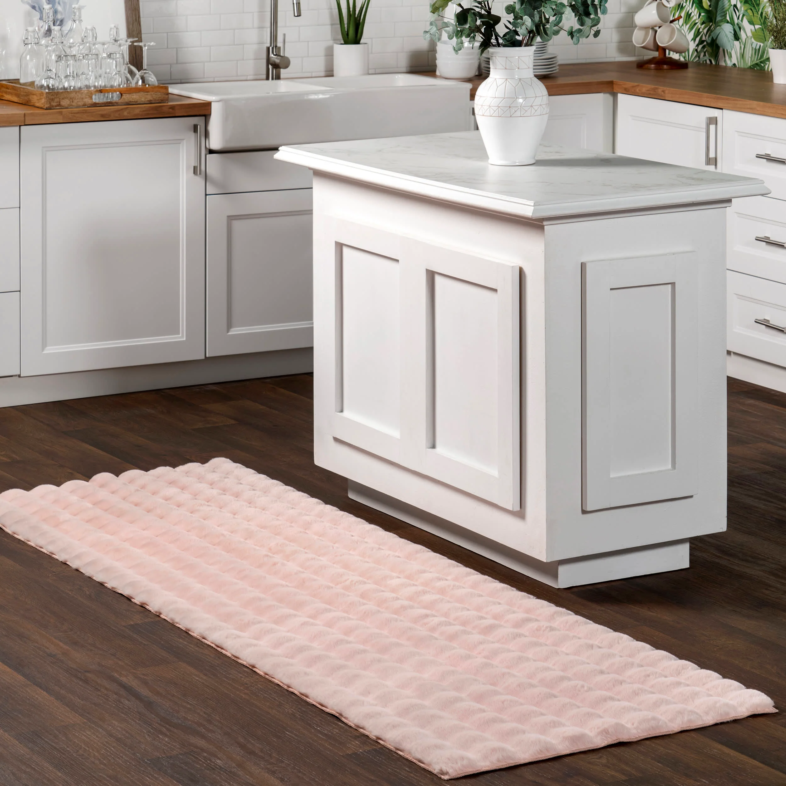 Ivana Checkered Plush Cloud Washable Rug | Blush - Image 2