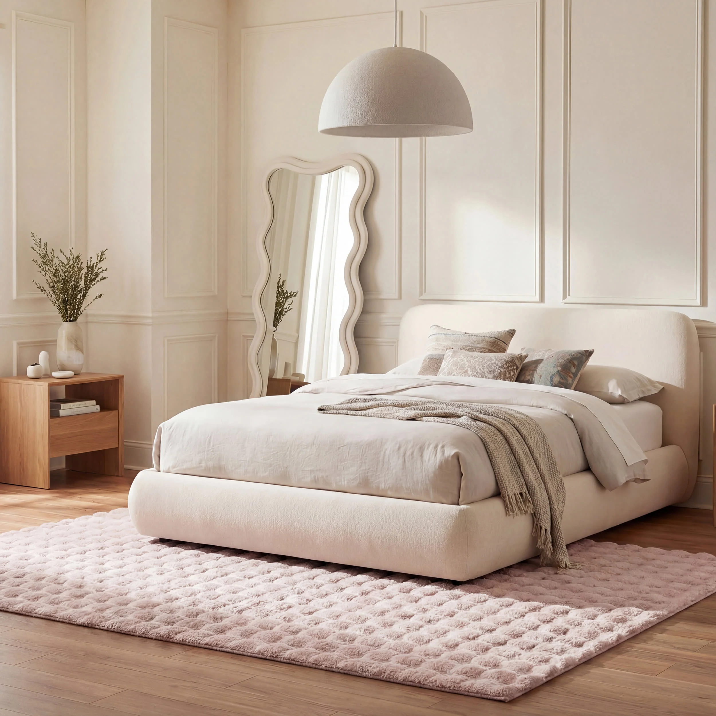 Ivana Checkered Plush Cloud Washable Rug | Blush - Image 8