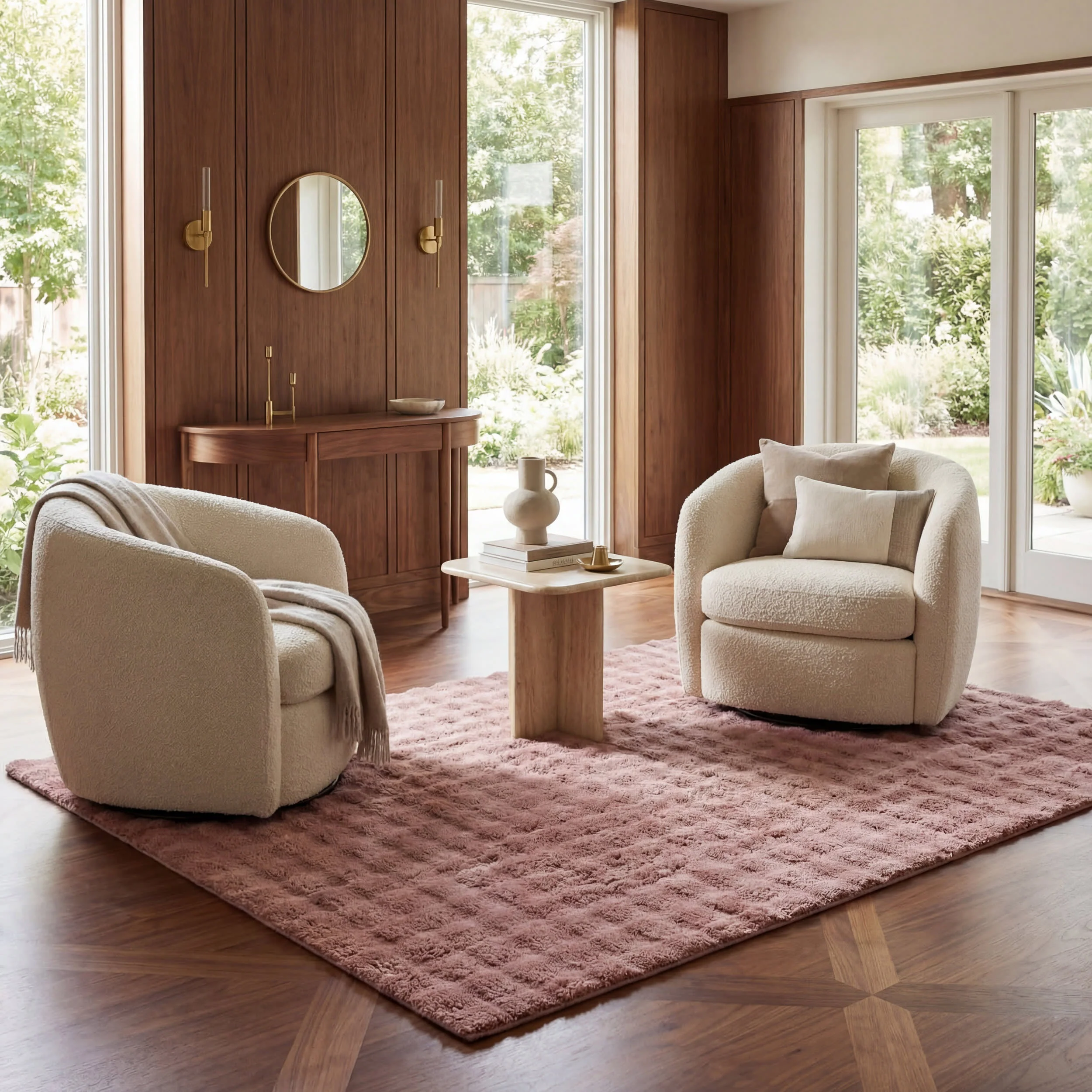 Ivana Checkered Plush Cloud Washable Rug | Burgundy - Image 2