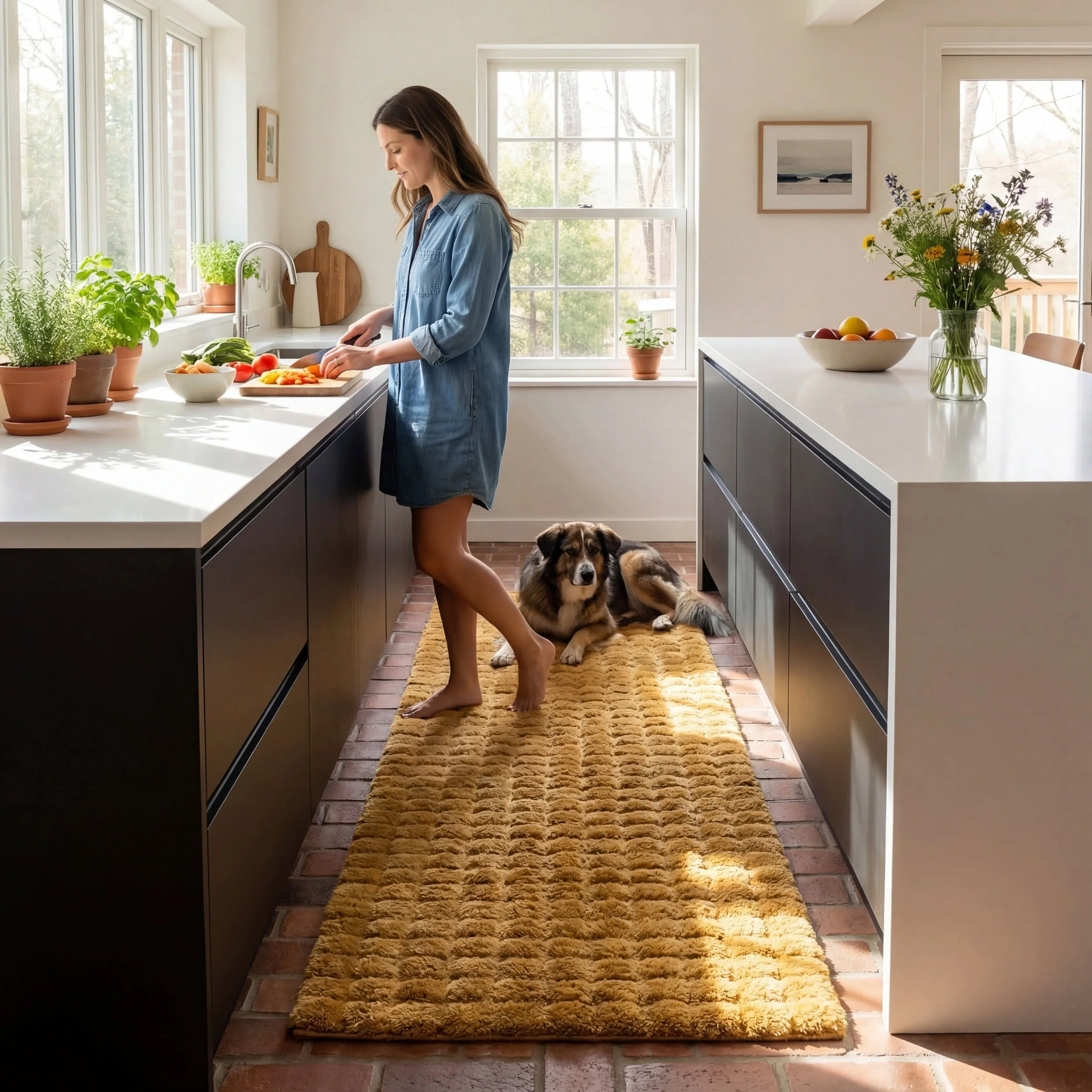 Ivana Checkered Plush Cloud Washable Rug | Gold - Image 2