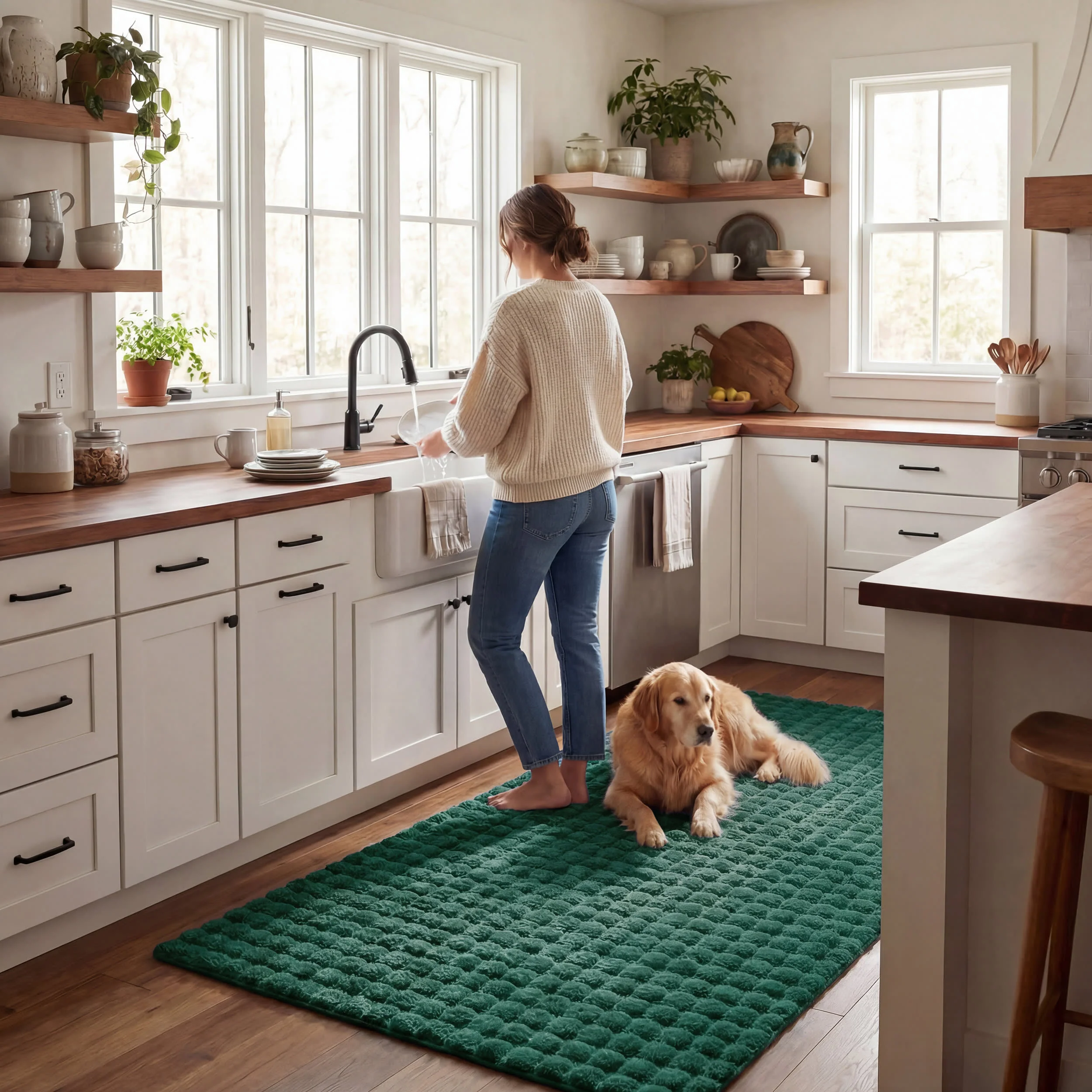 Ivana Checkered Plush Cloud Washable Rug | Hunter Green - Image 9