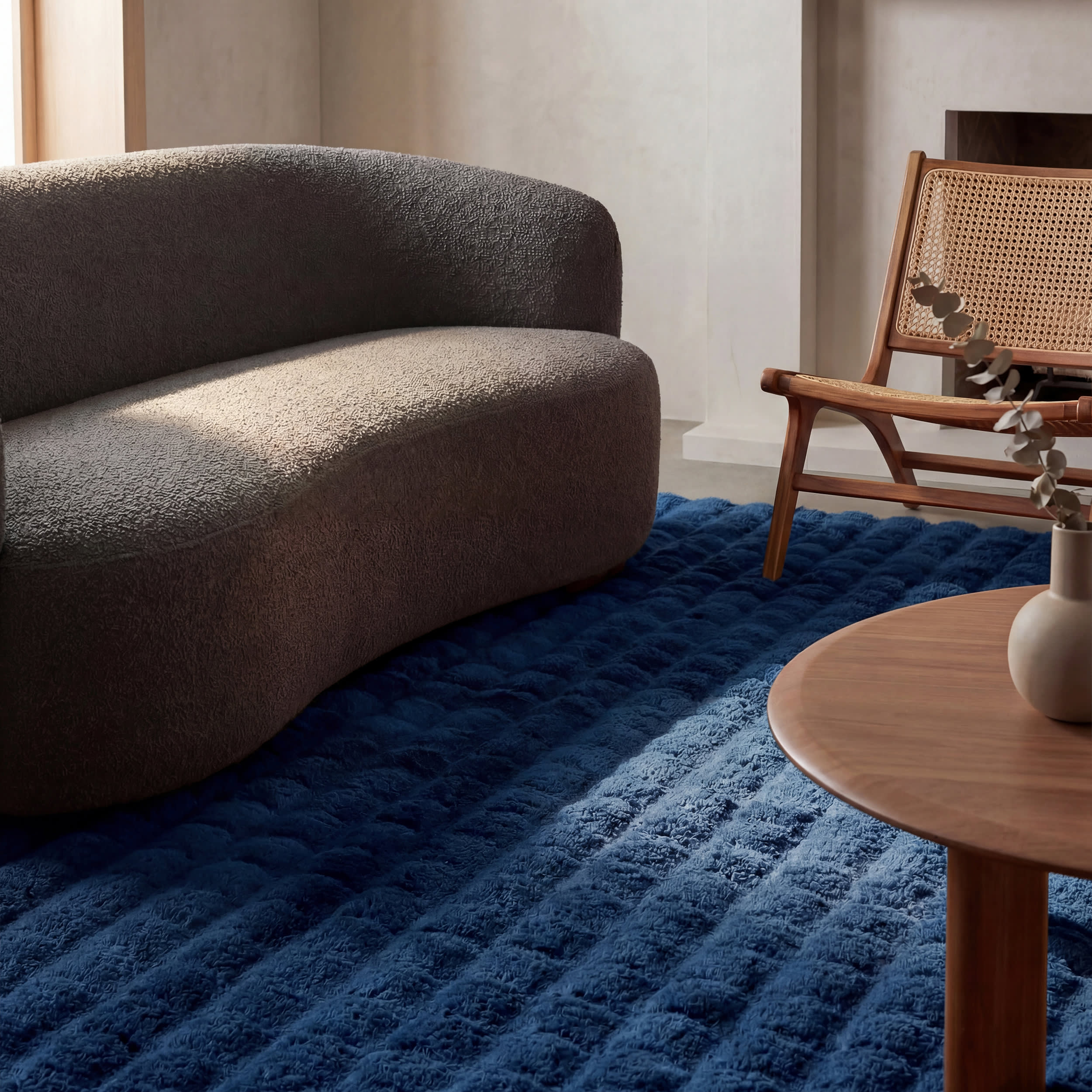 Ivana Checkered Plush Cloud Washable Rug | Navy - Image 5