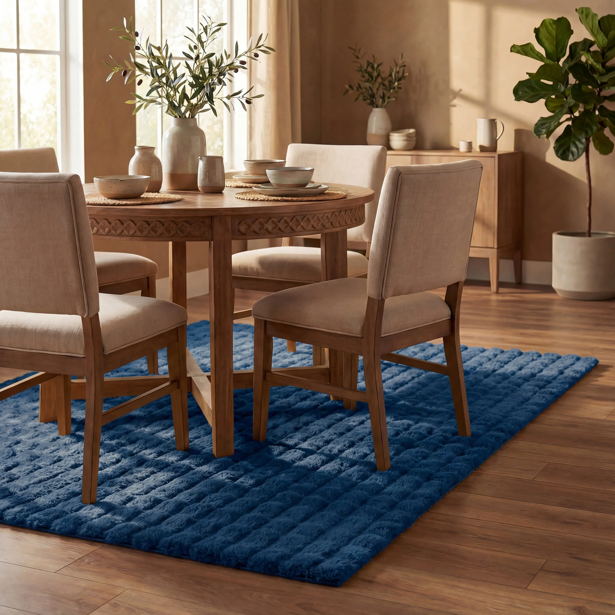 Ivana Checkered Plush Cloud Washable Rug | Navy - Image 7
