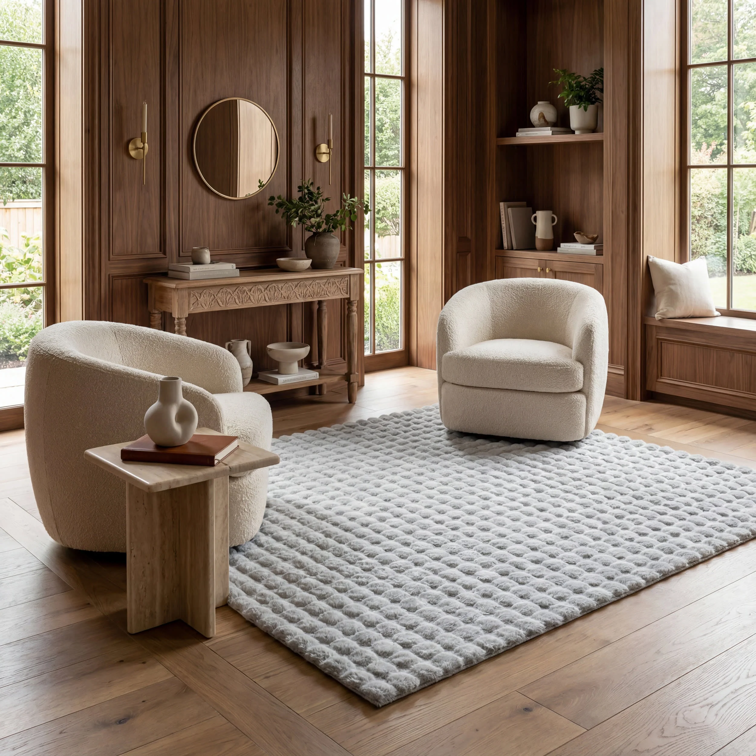 Ivana Checkered Plush Cloud Washable Rug | Silver - Image 2