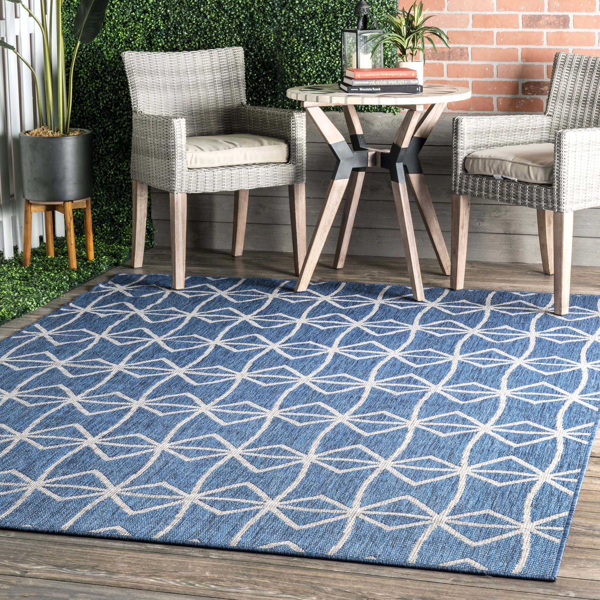 Ivied Trellis Indoor/Outdoor Flatweave Rug | Blue - Image 2
