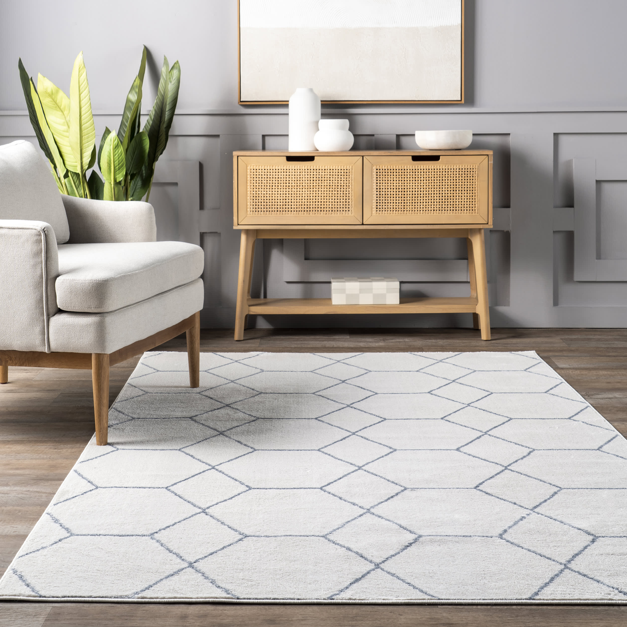 Jacqueline Honeycomb Trellis Rug | Blue - Image 4
