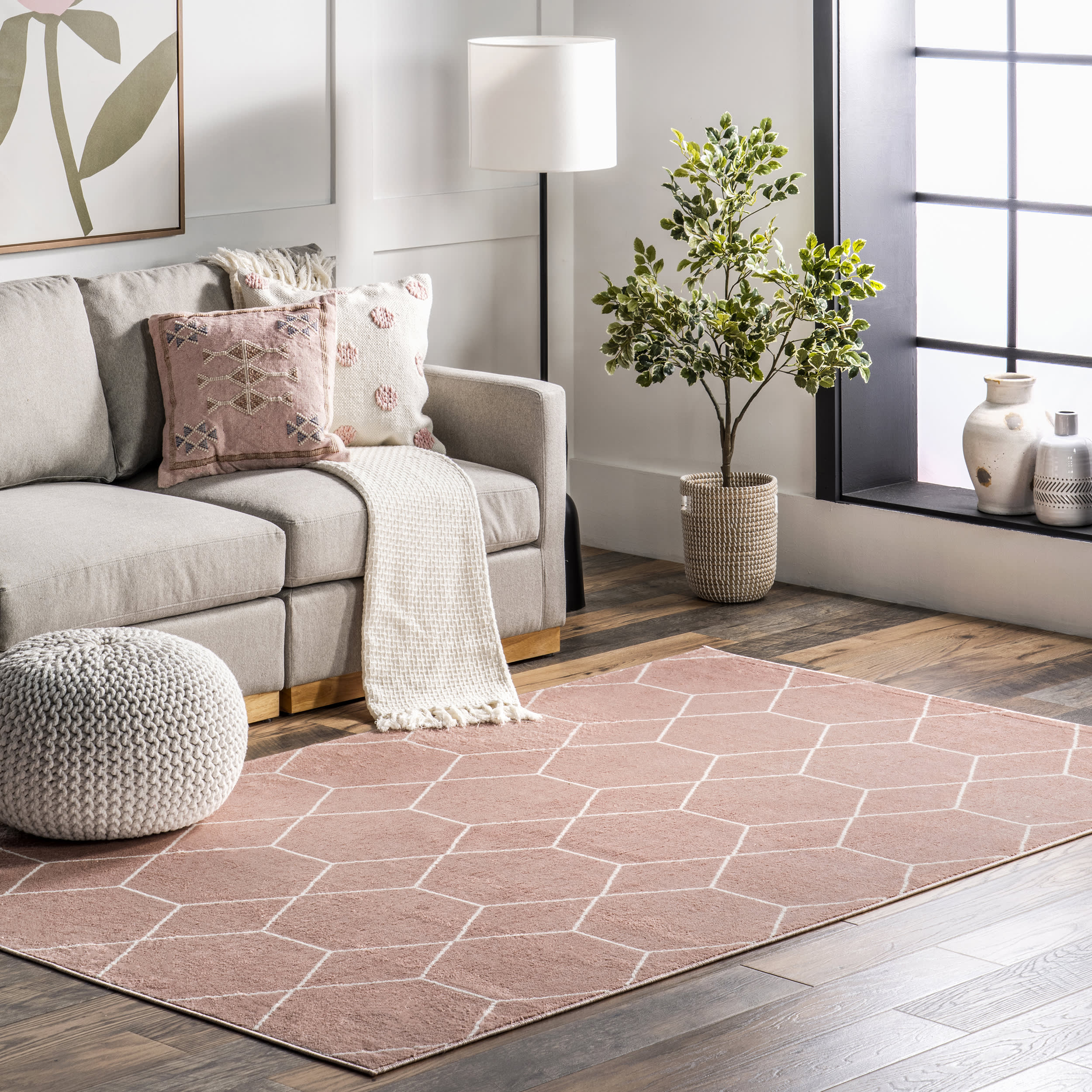 Jacqueline Honeycomb Trellis Rug | Pink - Image 2