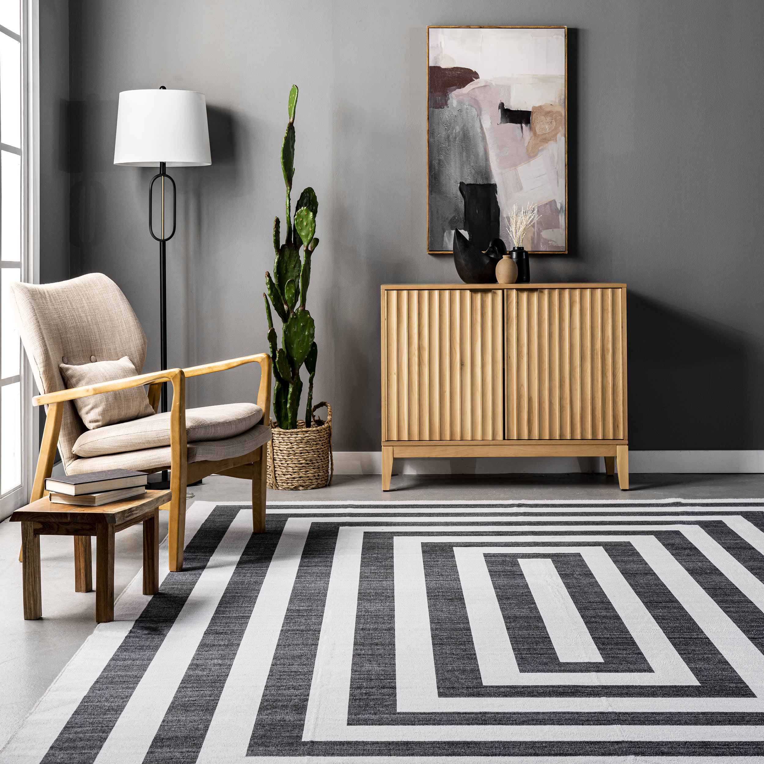 Janelle Washable Stripes Rug | Charcoal - Image 4