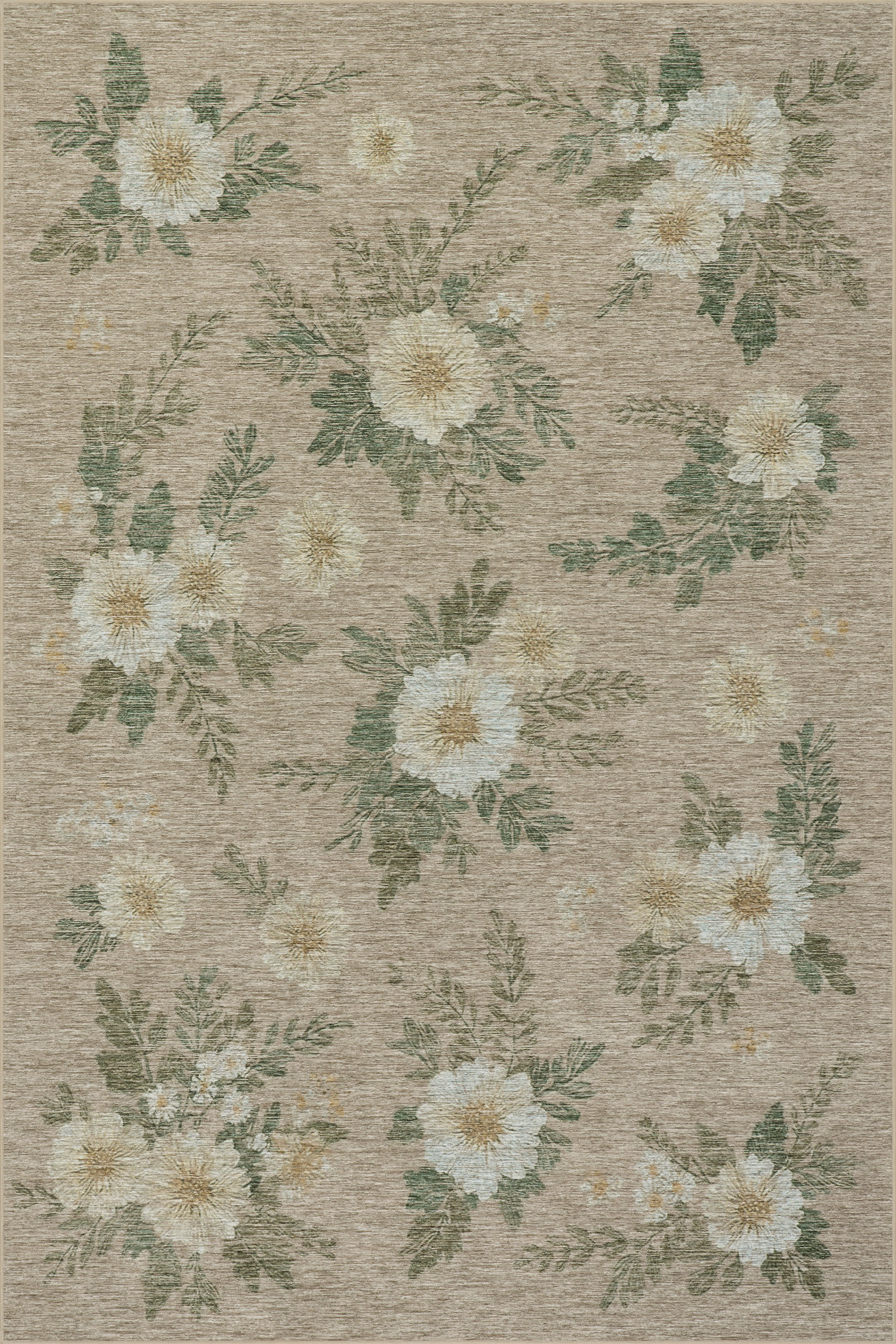 Janesey Floral Farmhouse Washable Rug | Beige