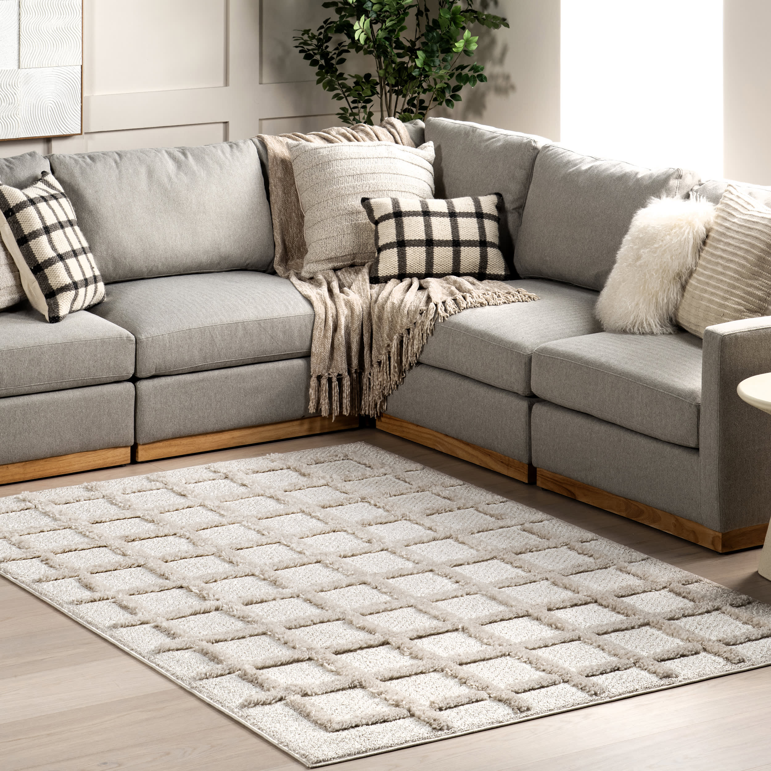 Janie Embossed Checker Rug | Ivory - Image 2