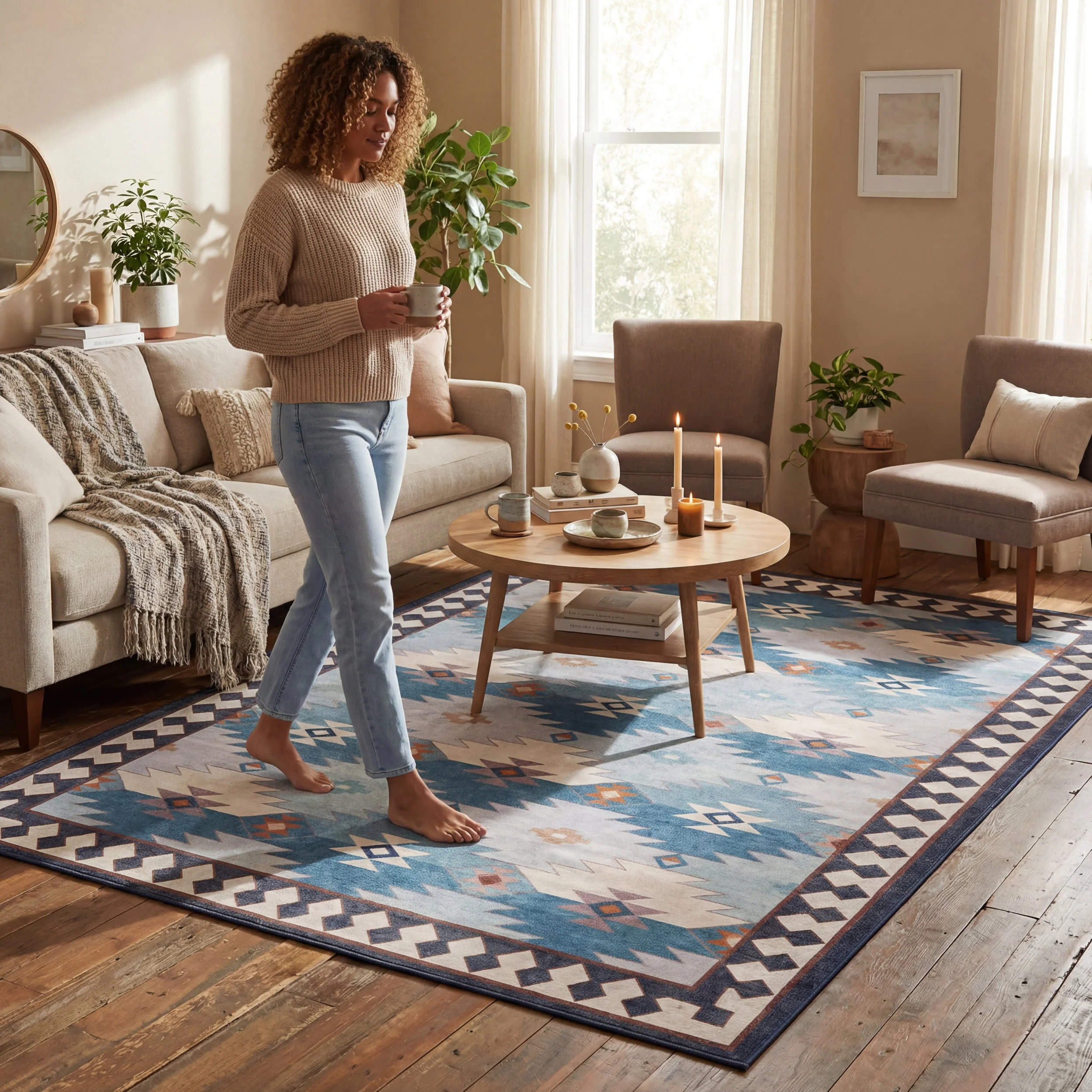 Jasdin Southwestern Washable Rug | Blue - Image 9