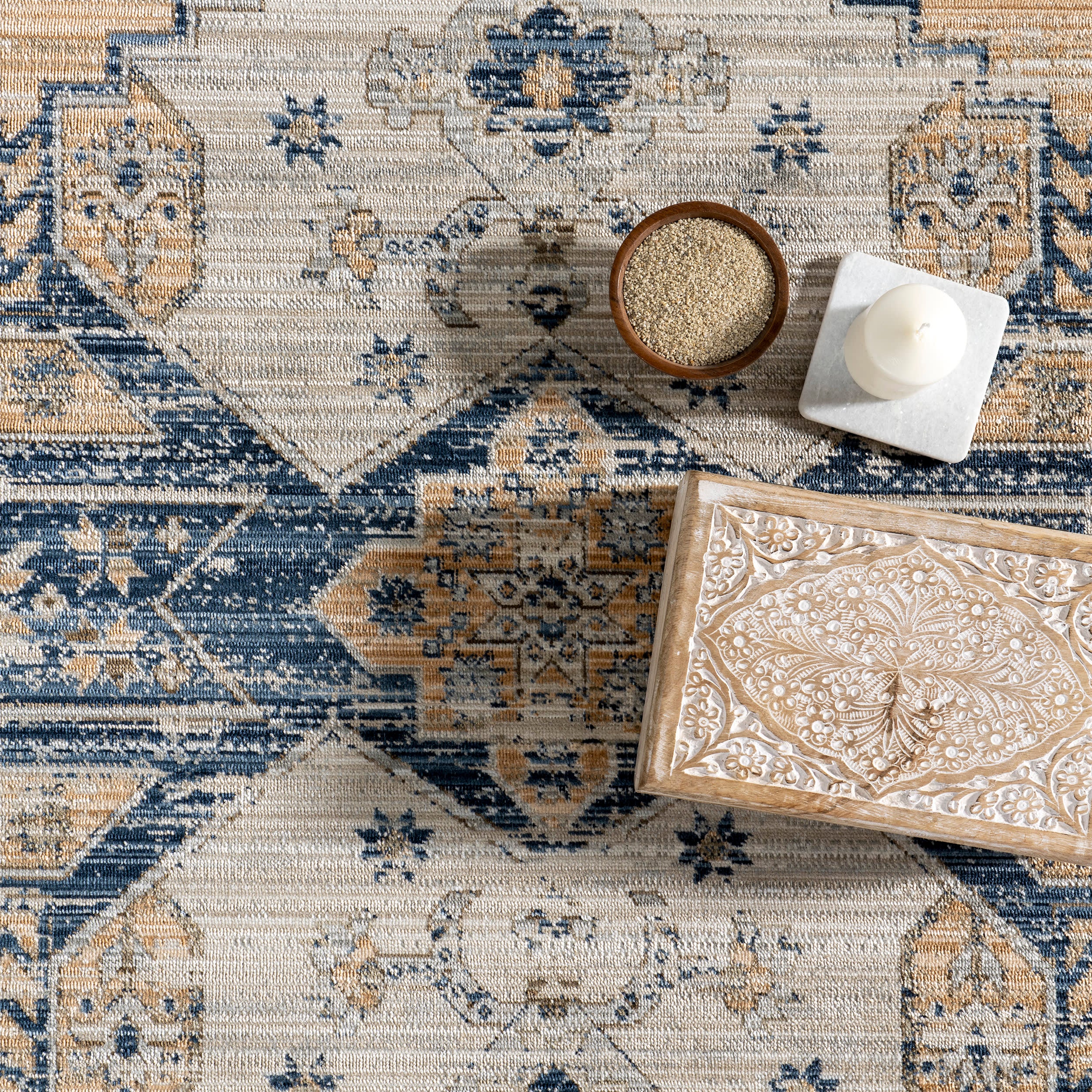 Jaycie Medallion Washable Indoor/Outdoor Rug | Blue - Image 7
