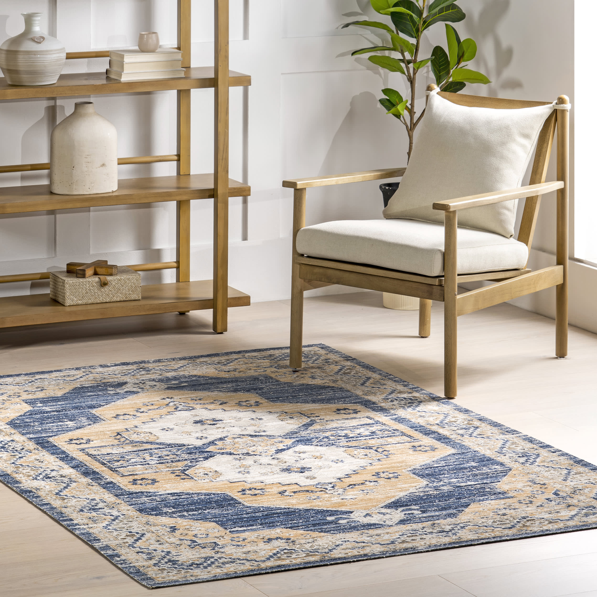 Jaycie Medallion Washable Indoor/Outdoor Rug | Blue - Image 8