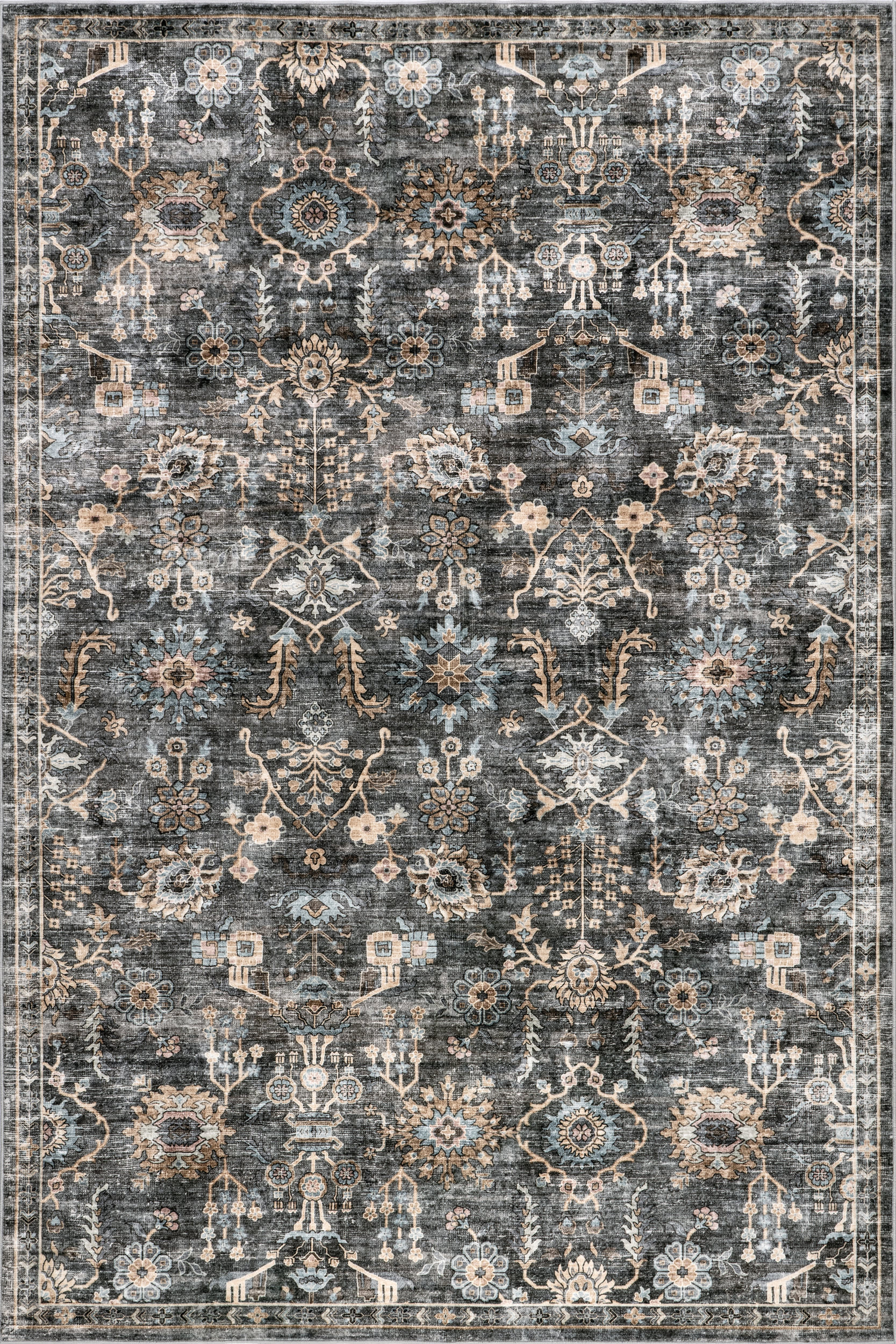 Jaylah Medallion Washable Rug | Charcoal