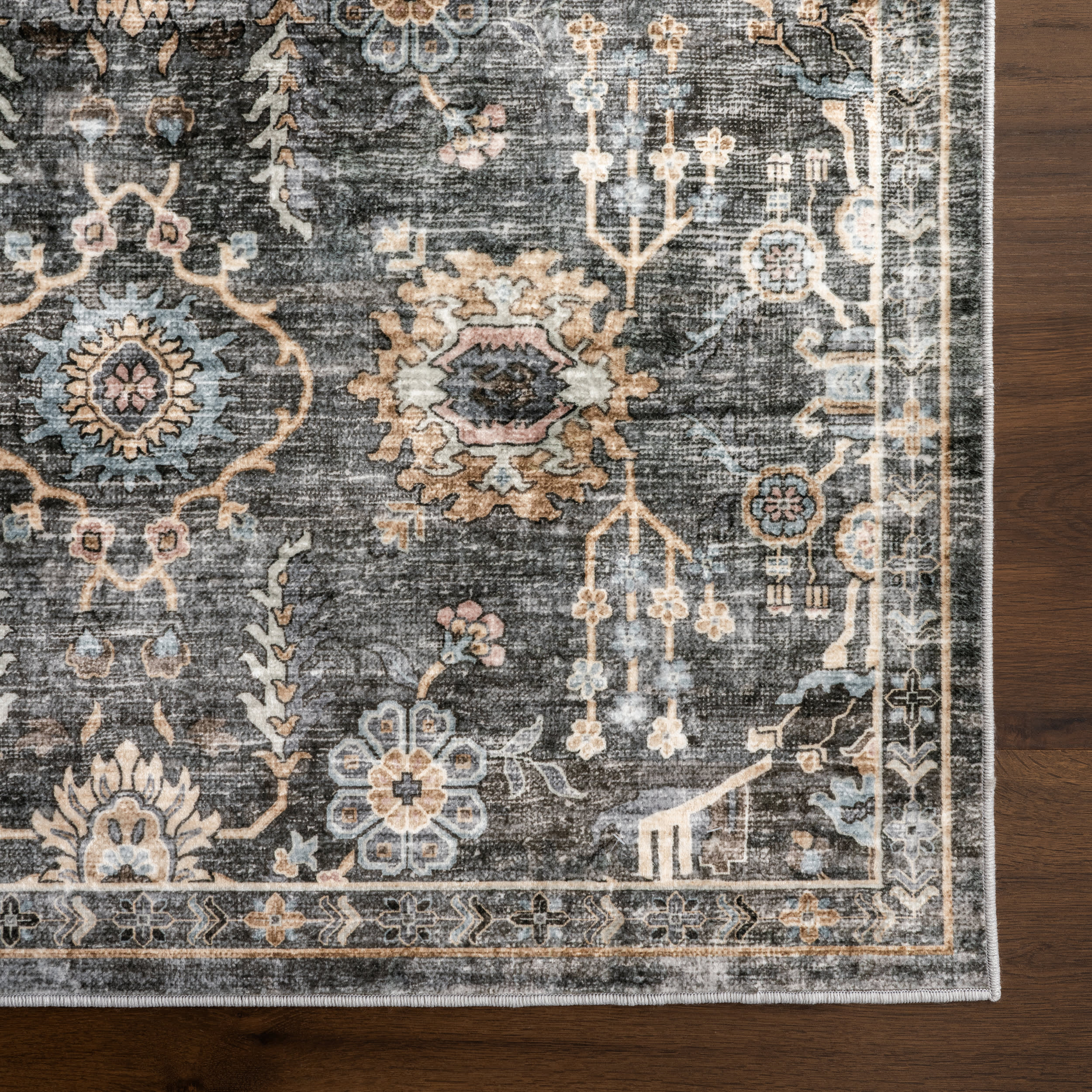 Jaylah Medallion Washable Rug | Charcoal - Image 4