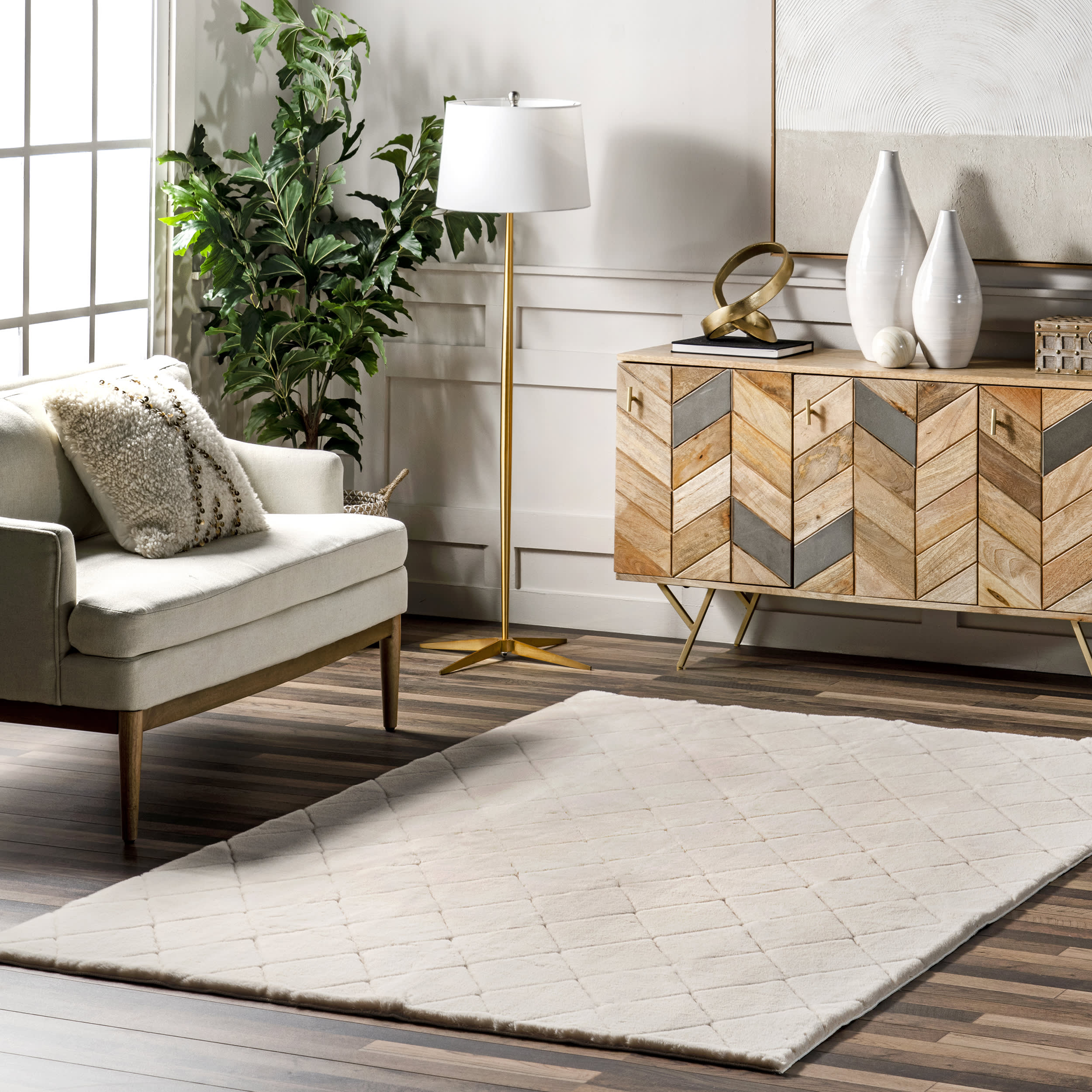 Jaylene Trellis Plush Cloud Washable Rug | Beige - Image 2