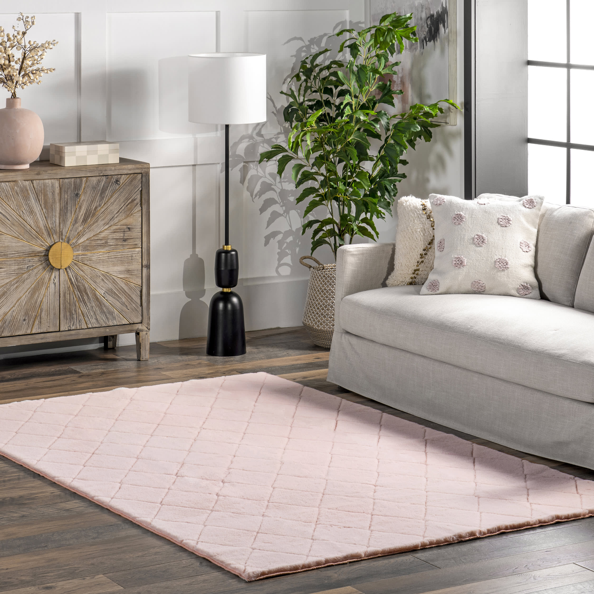 Jaylene Trellis Plush Cloud Washable Rug | Blush - Image 2