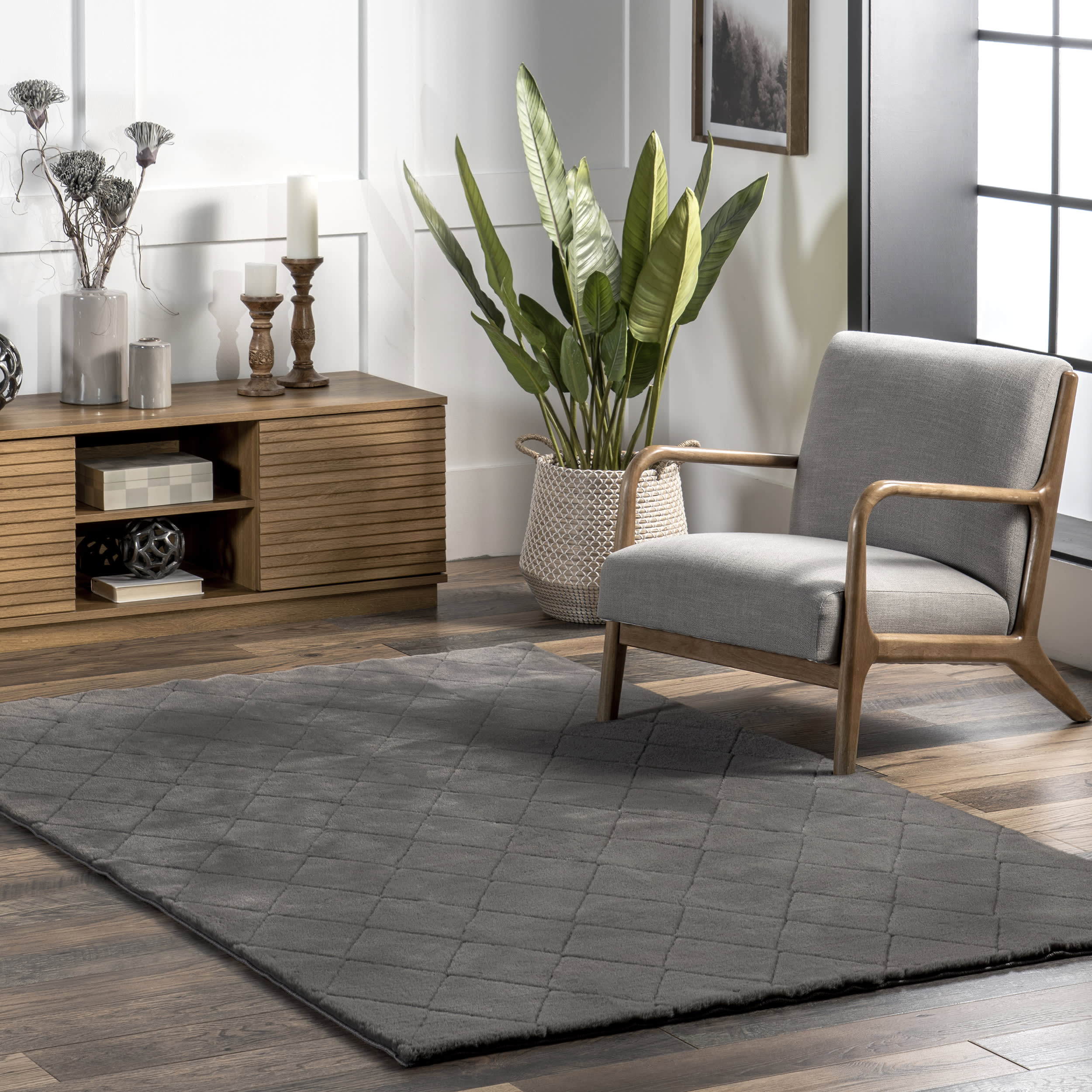 Jaylene Trellis Plush Cloud Washable Rug | Charcoal - Image 2