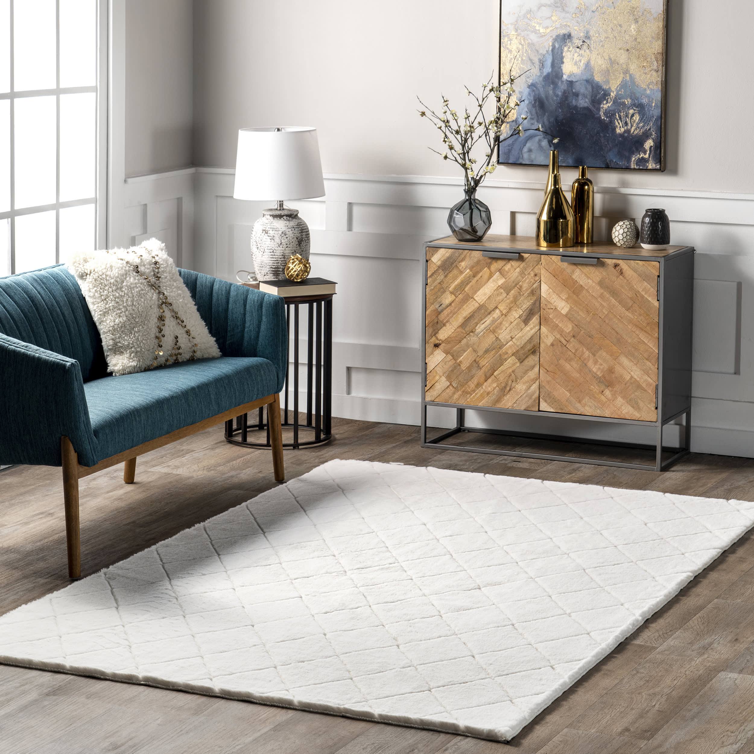 Jaylene Trellis Plush Cloud Washable Rug | White - Image 2