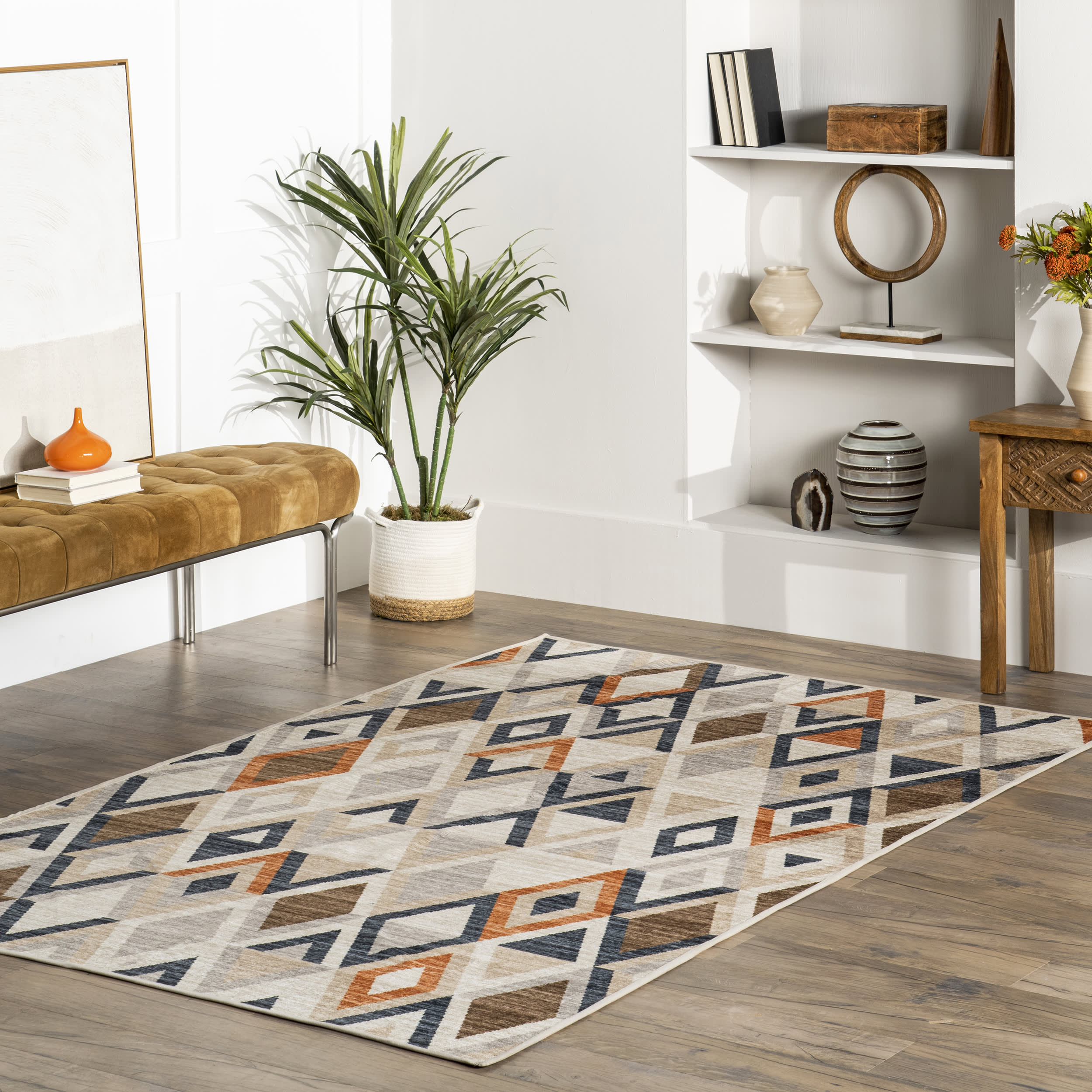 Jeanette Washable Tiled Rug | Ivory - Image 2