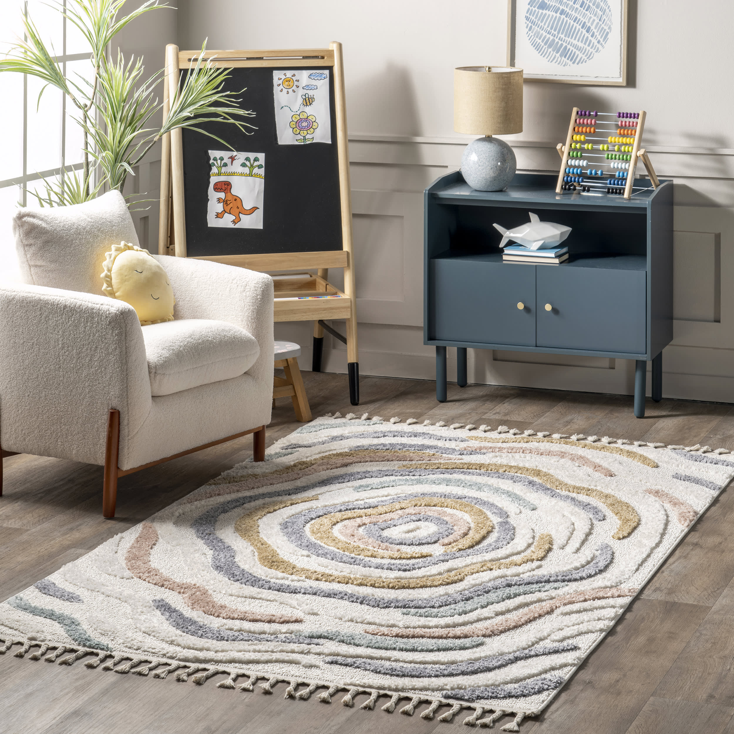 Jeanie Floral Waves Kids Rug | Beige - Image 2