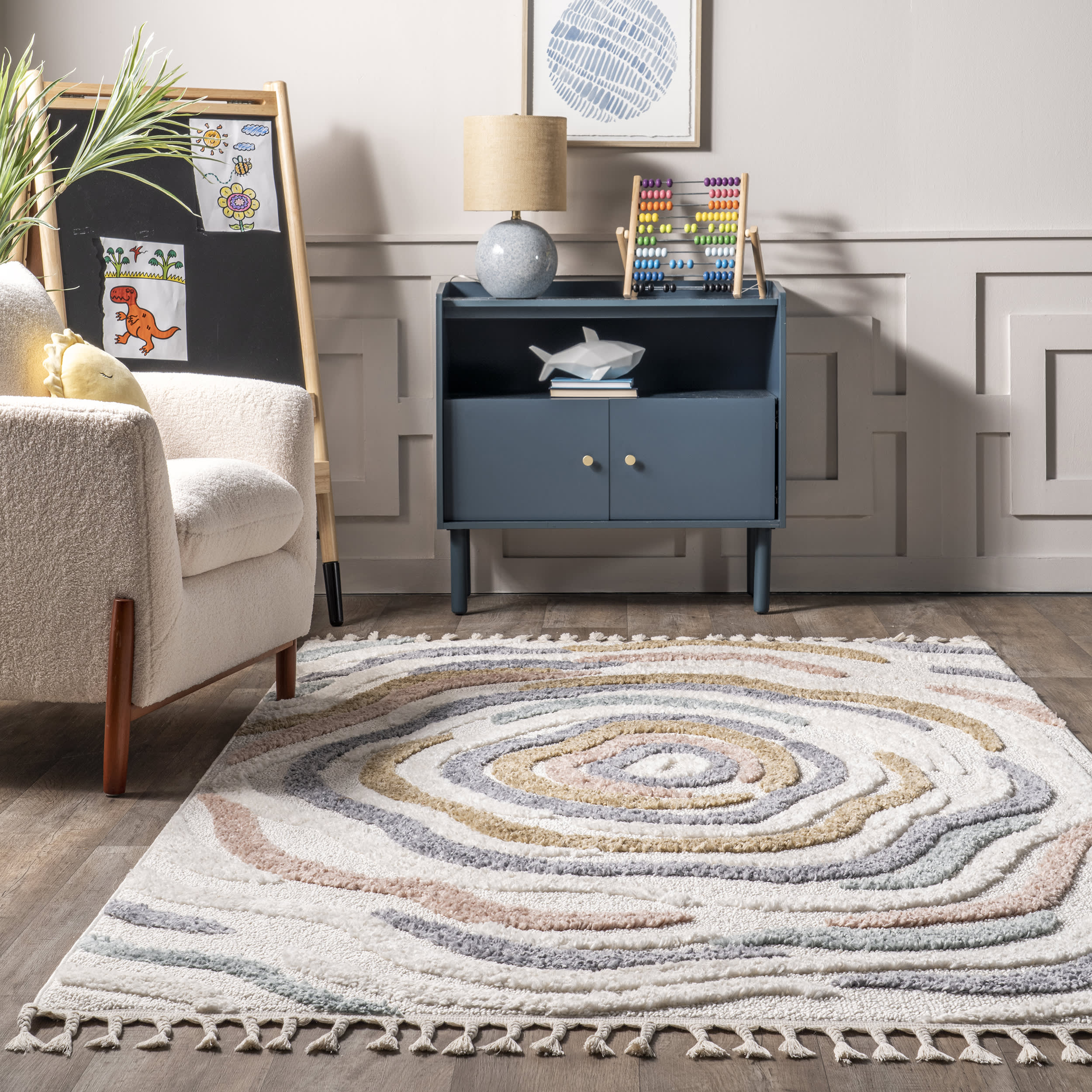 Jeanie Floral Waves Kids Rug | Beige - Image 4
