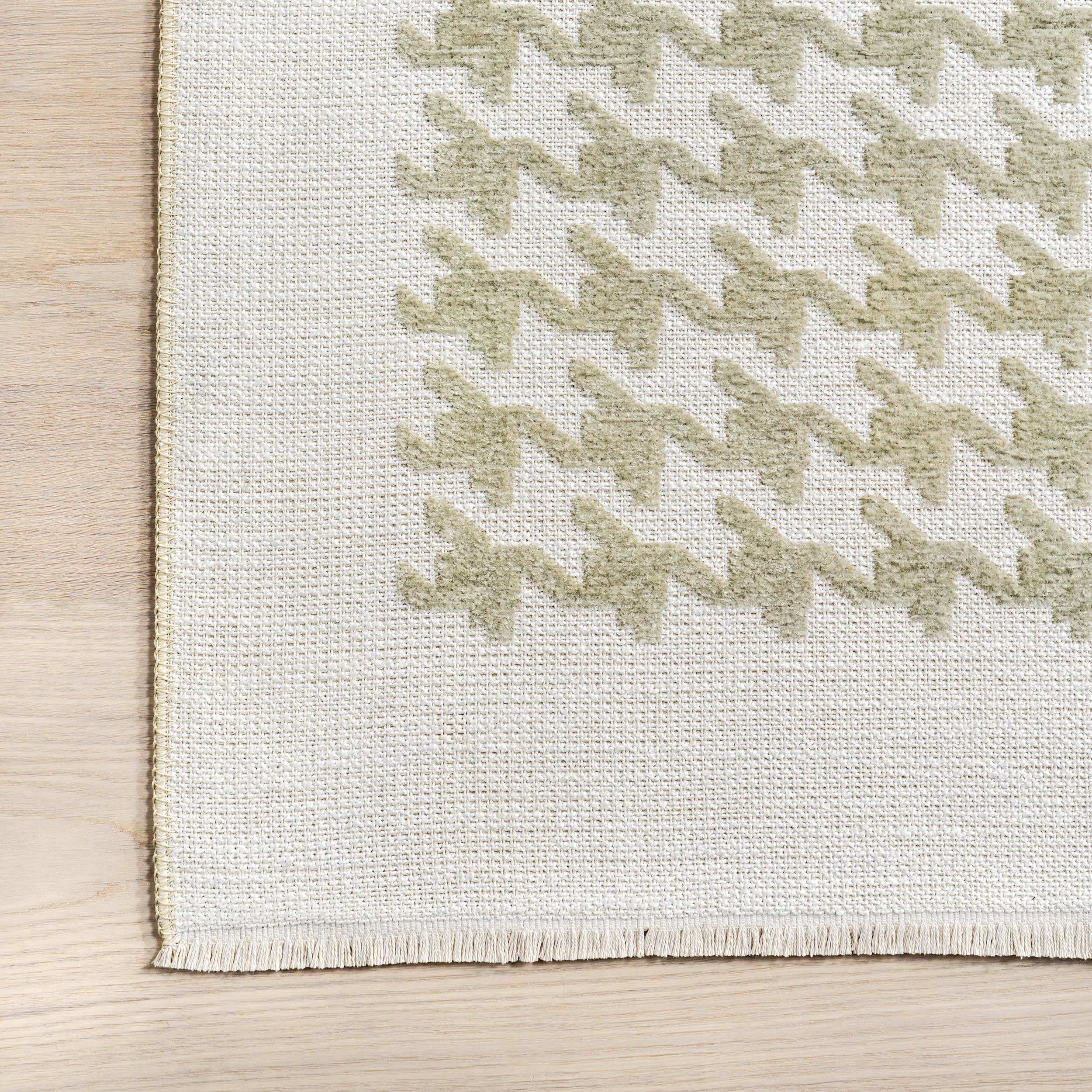 Jennie Geometric Fringed Reversible Washable Rug | Green - Image 4