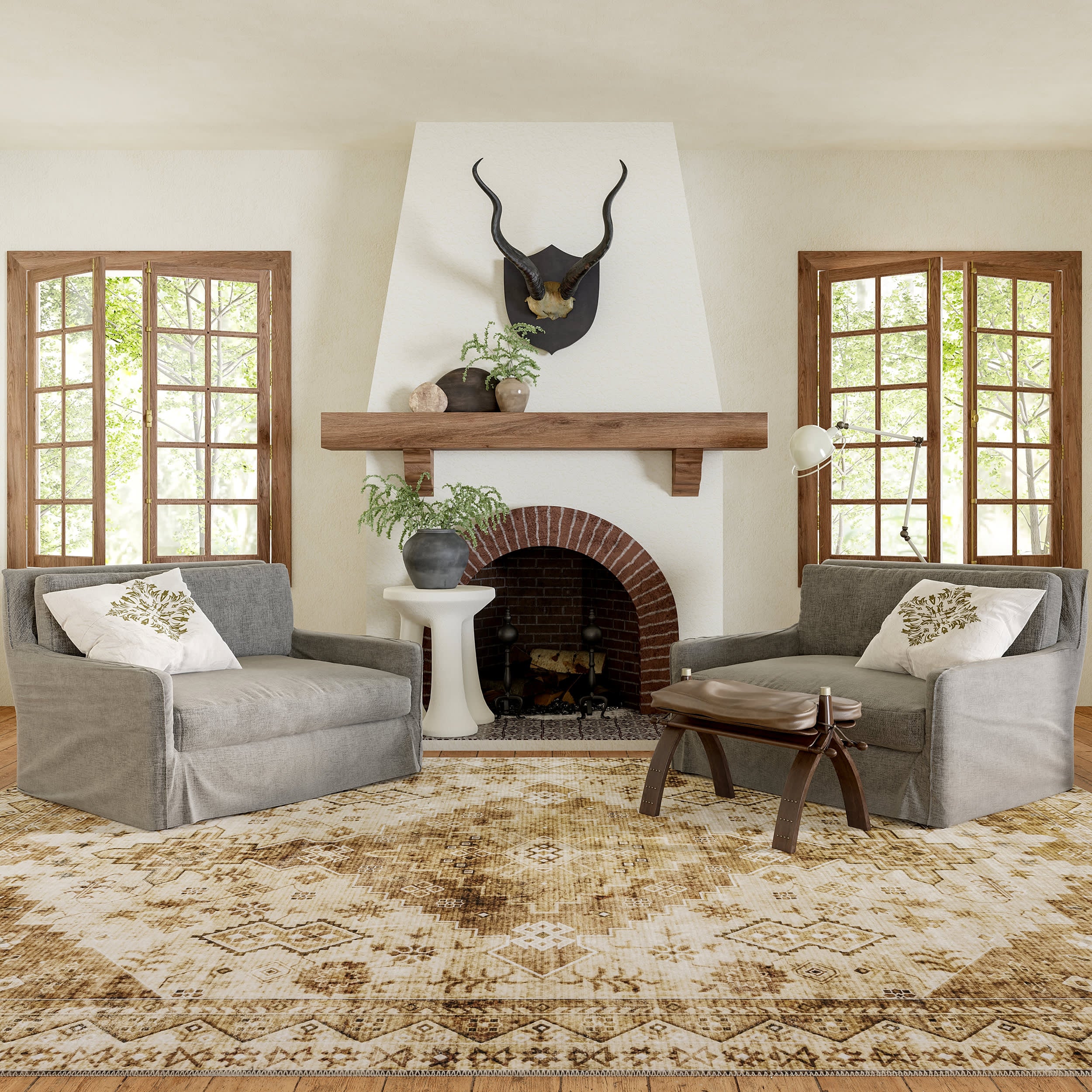 Jessamine Spill Proof Washable Geometric Rug | Tan - Image 2