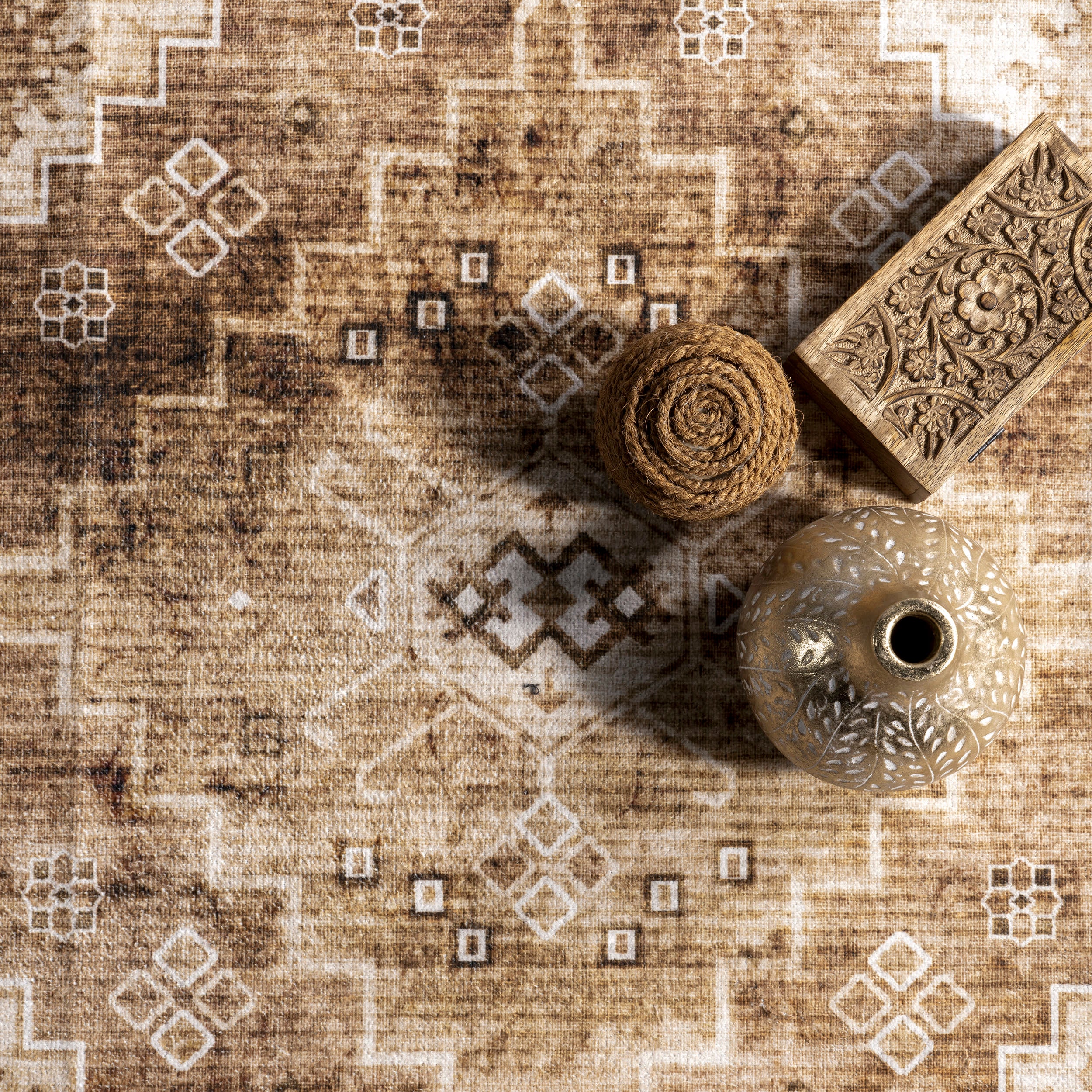 Jessamine Washable Geometric Rug | Tan - Image 6