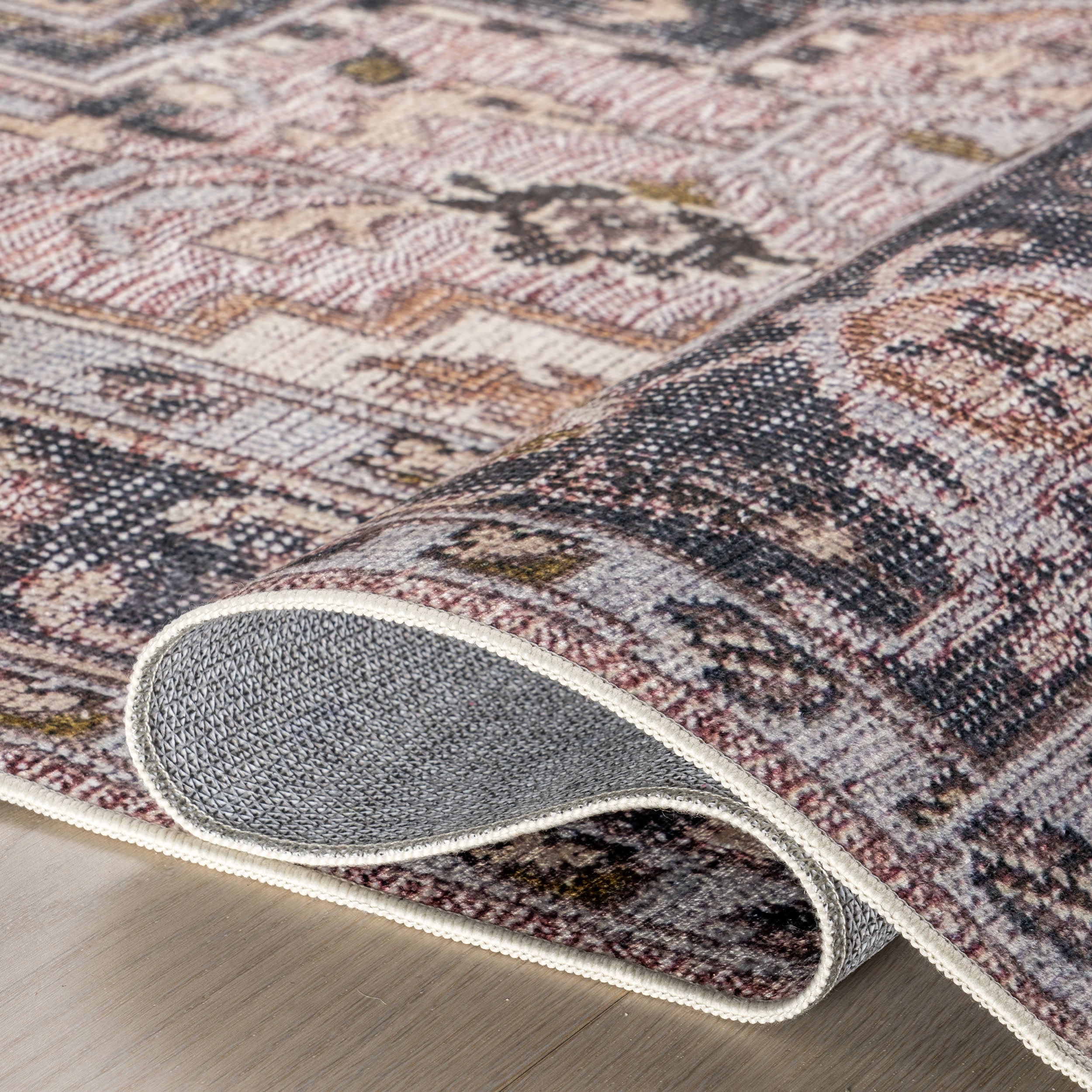 Jewel Medallion Spill Proof Washable Rug | Light Pink - Image 9
