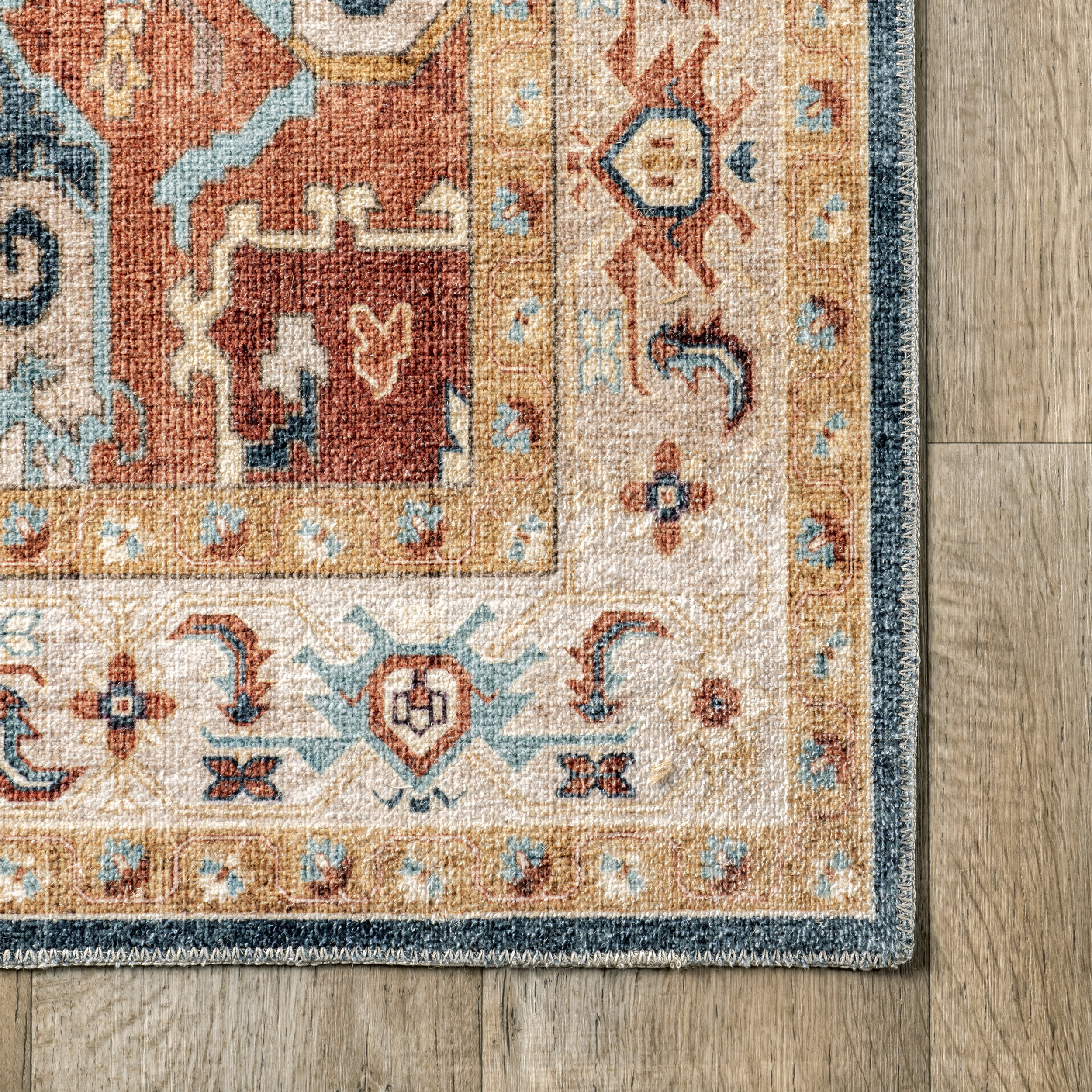 Jewel Medallion Washable Rug | Dark Blue - Image 3