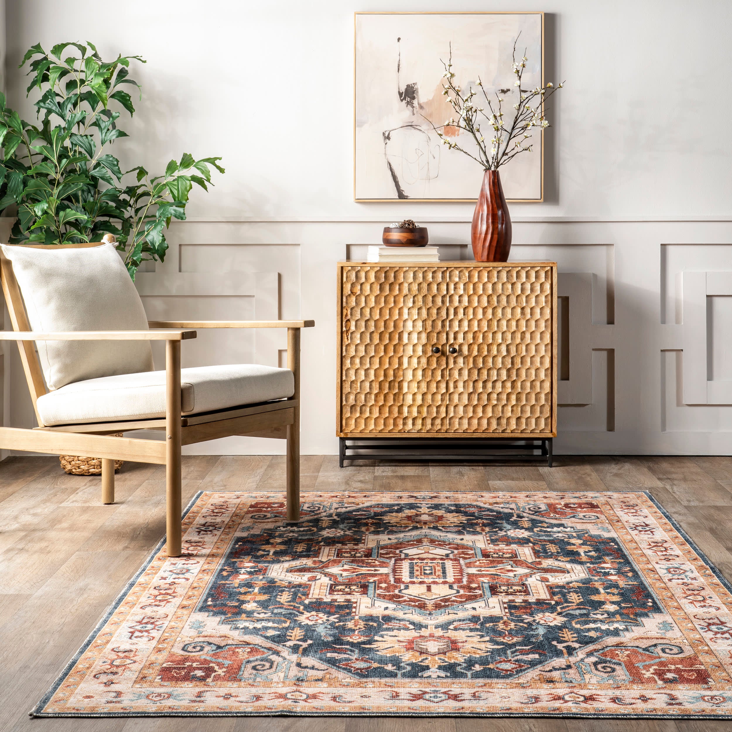 Jewel Medallion Washable Rug | Dark Blue - Image 4