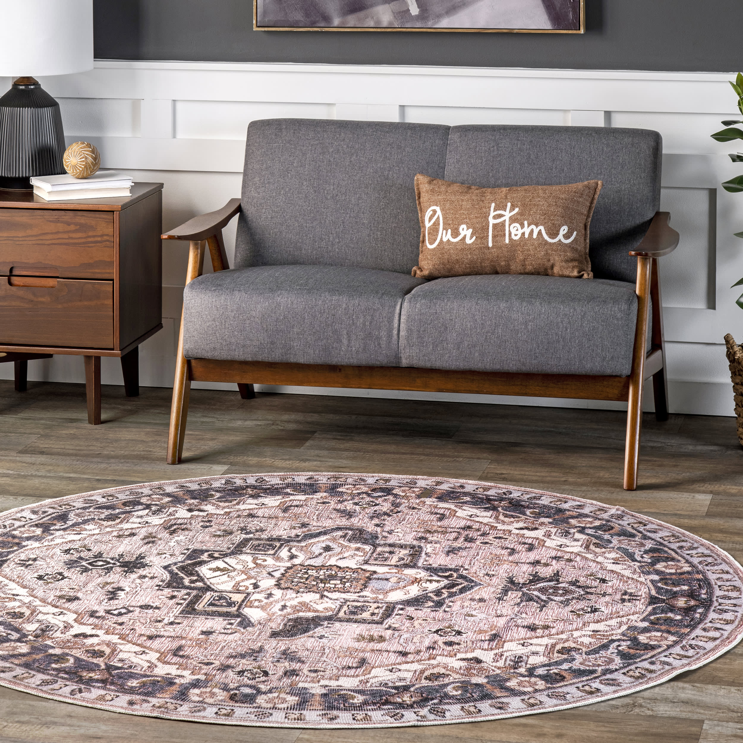 Jewel Medallion Washable Rug | Light Pink - Image 2