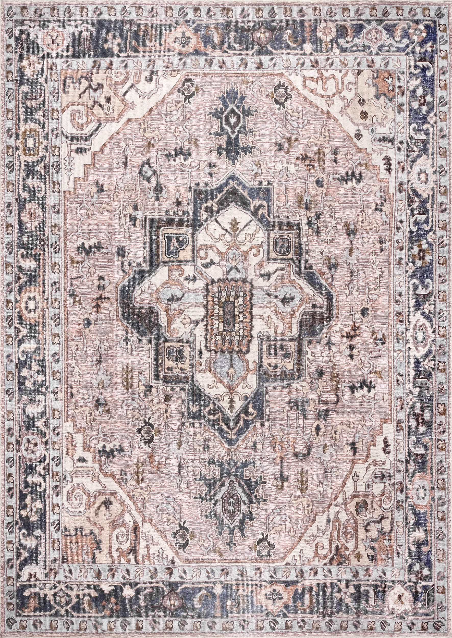 Jewel Medallion Washable Rug | Light Pink