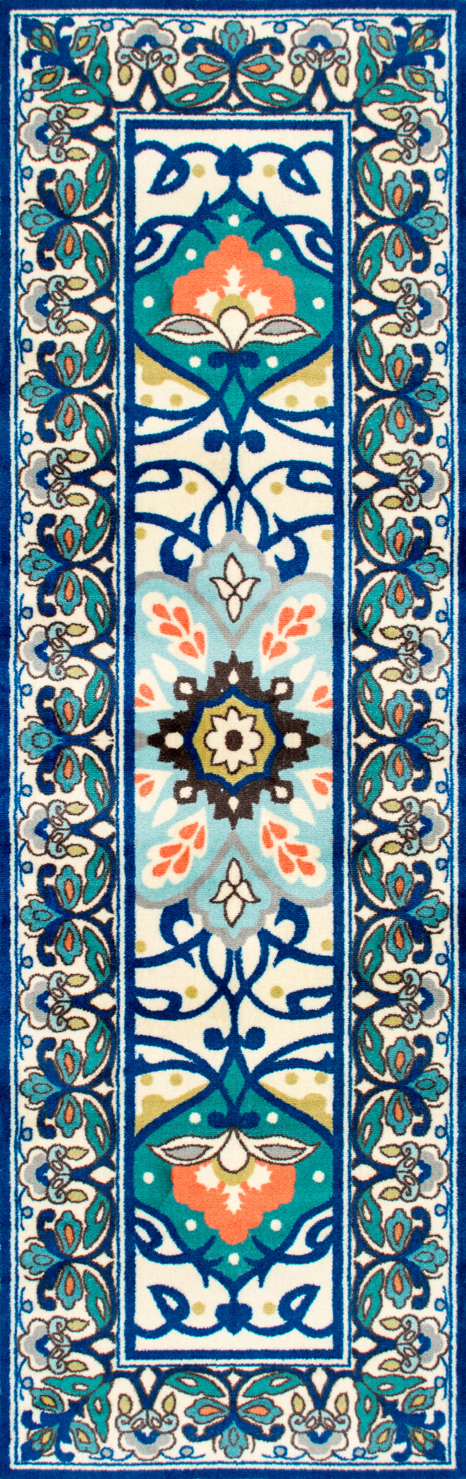 Jewel Tone Floral Printed Rug | Blue - Image 5