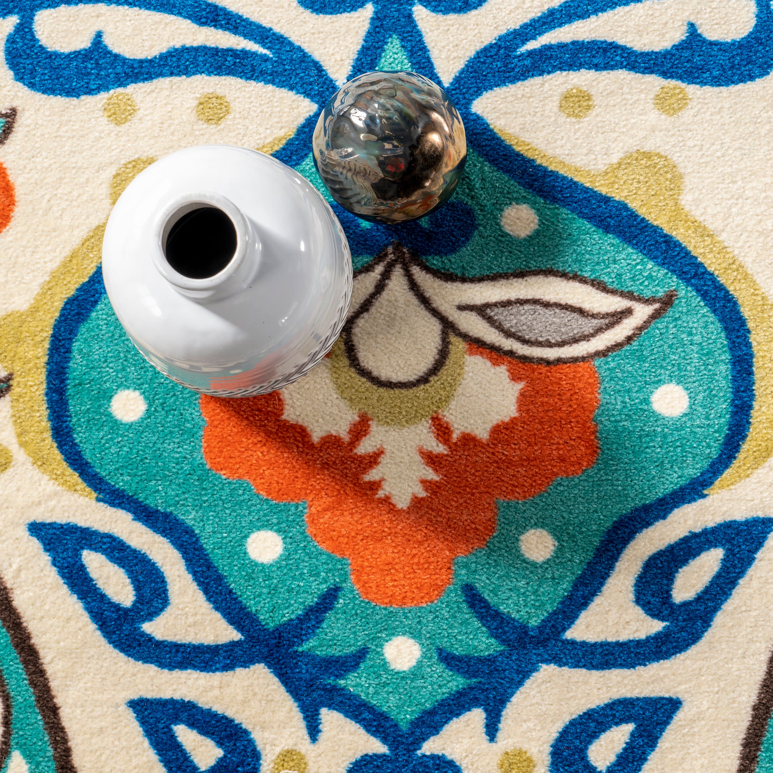 Jewel Tone Floral Printed Rug | Blue - Image 7