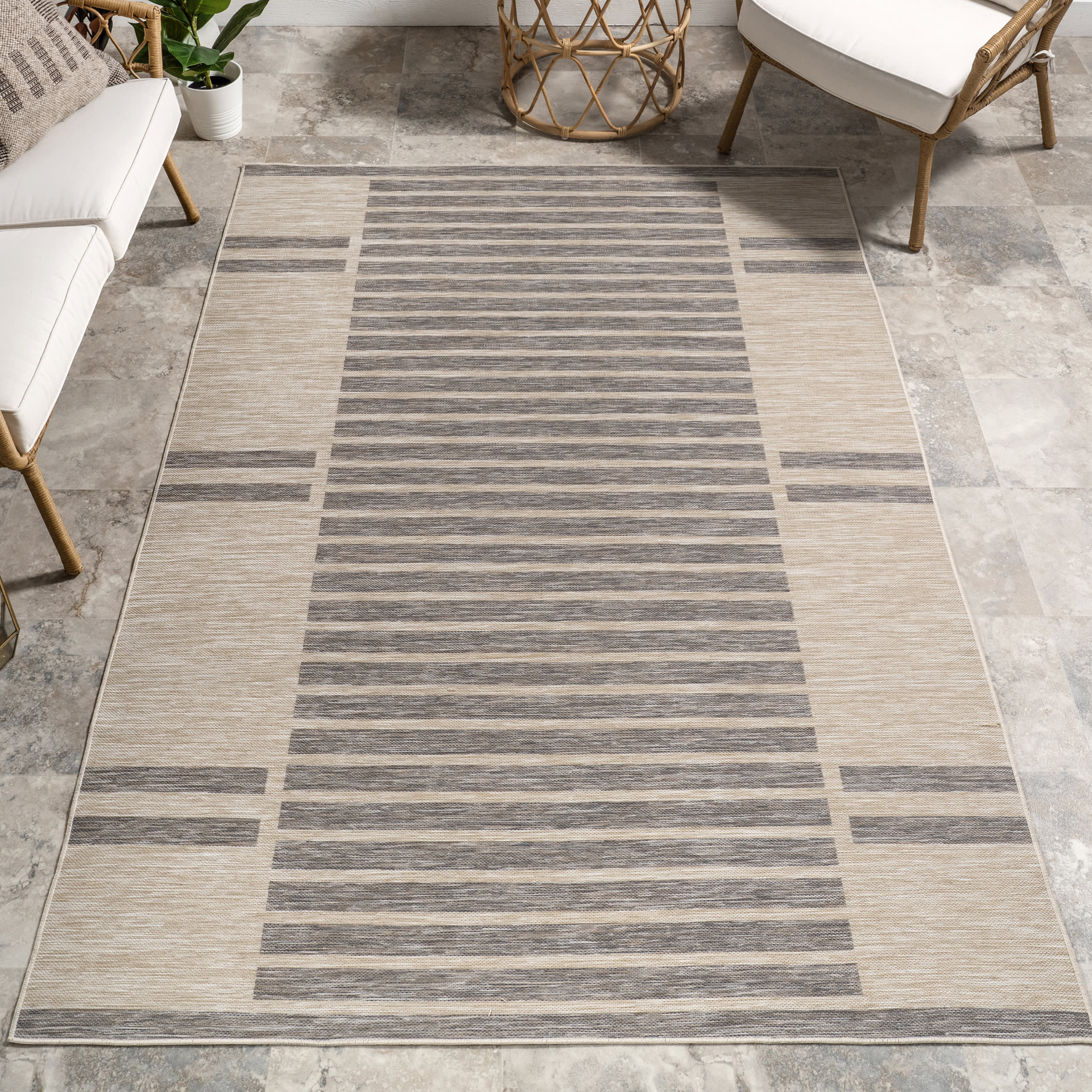 Jordan Blocked Stripes Indoor/Outdoor Rug | Light Grey - Image 2