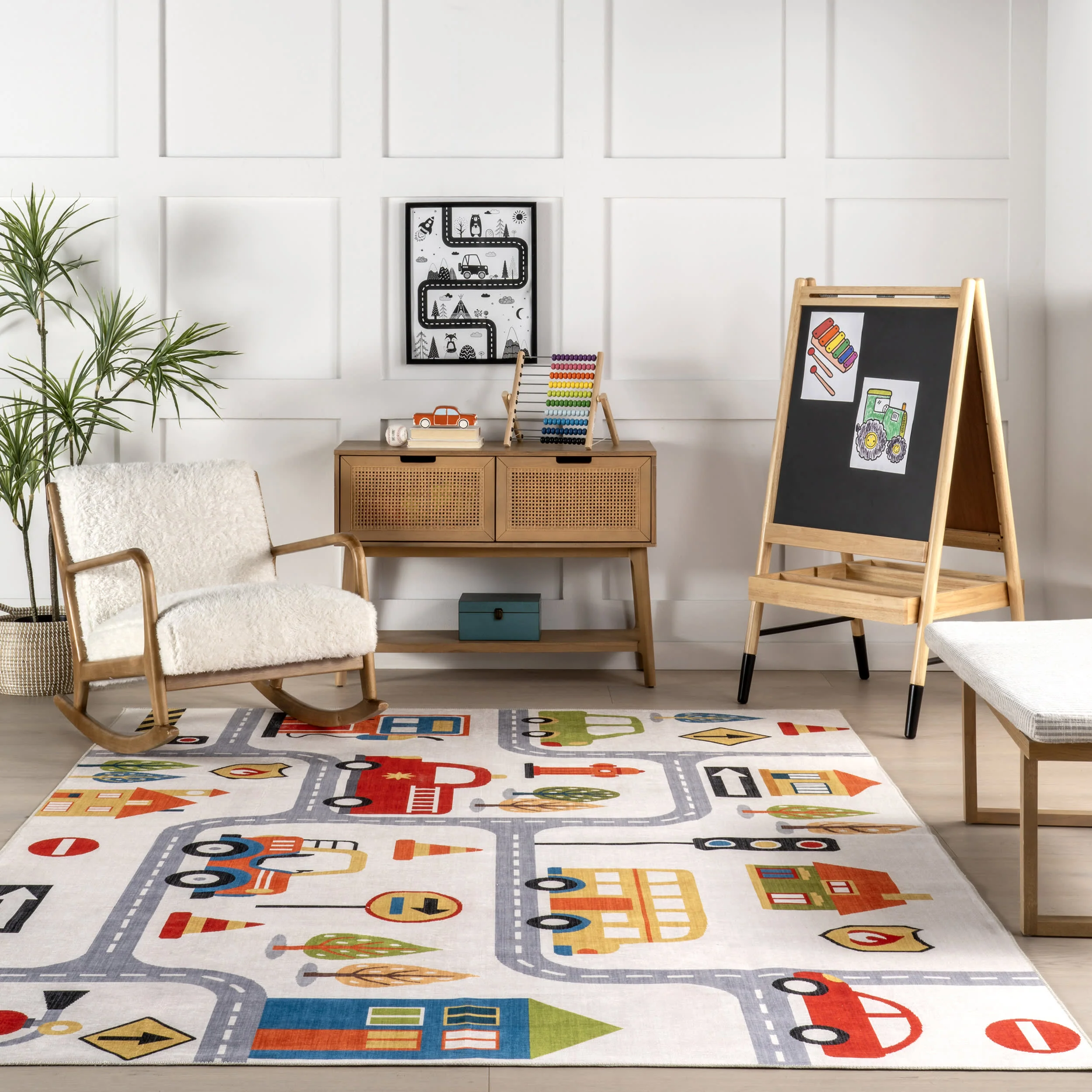 Jules Kids Spill Proof Washable Play Time Rug | White Multicolor - Image 5