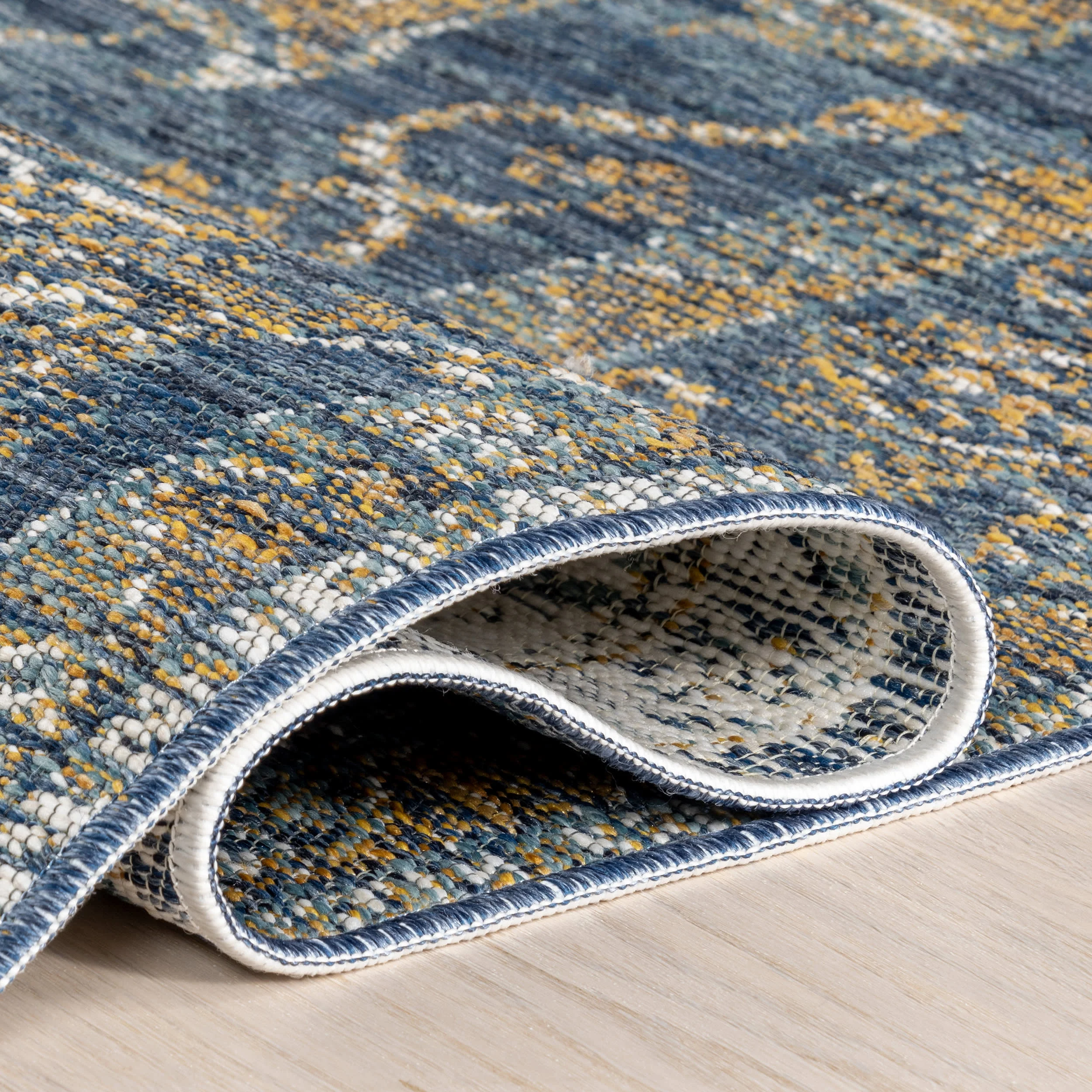 Juliana Medallion Reversible Indoor/Outdoor Rug | Cream & Blue - Image 13