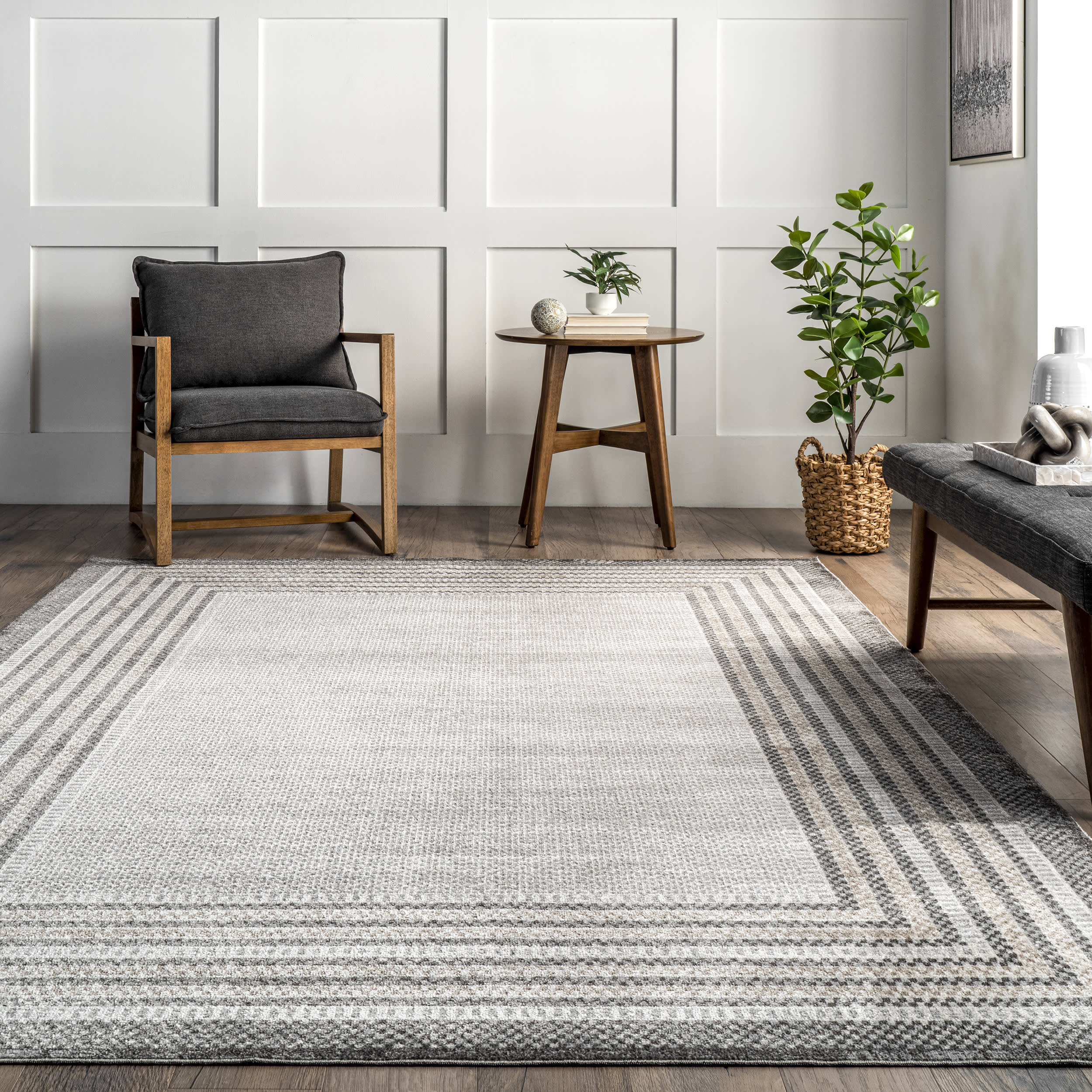 Junie Washable Bordered Rug | Grey - Image 4