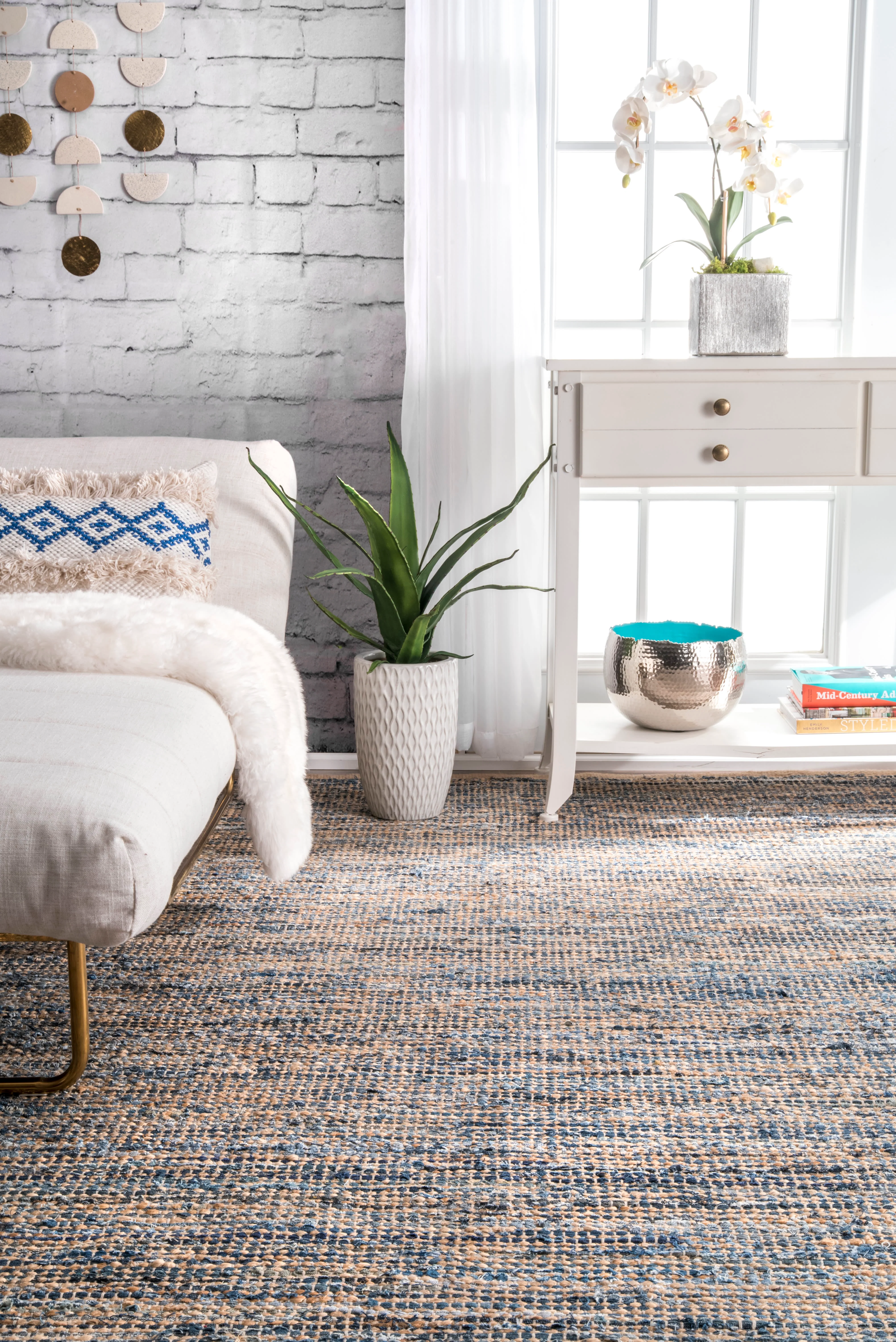 Jute And Denim Crosshatch Rug | Natural - Image 3