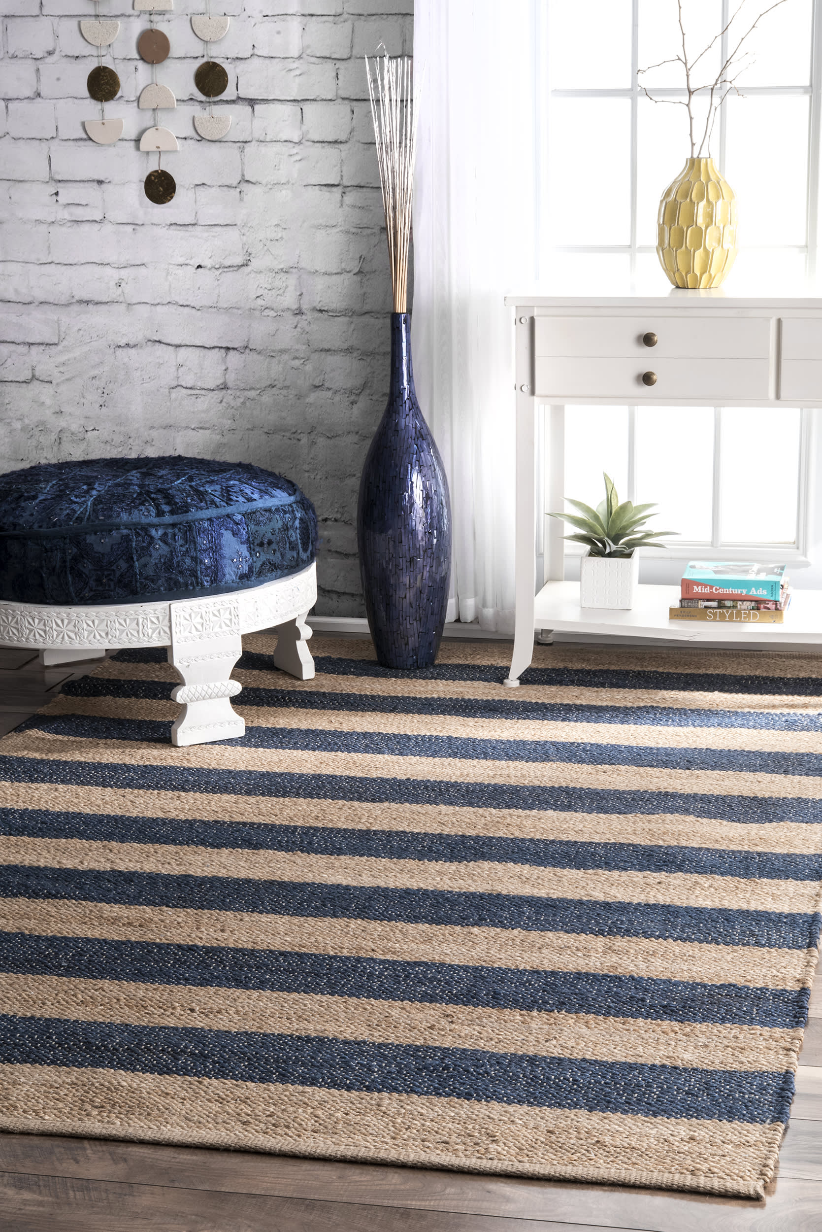 Jute And Denim Even Stripes Rug | Denim - Image 2