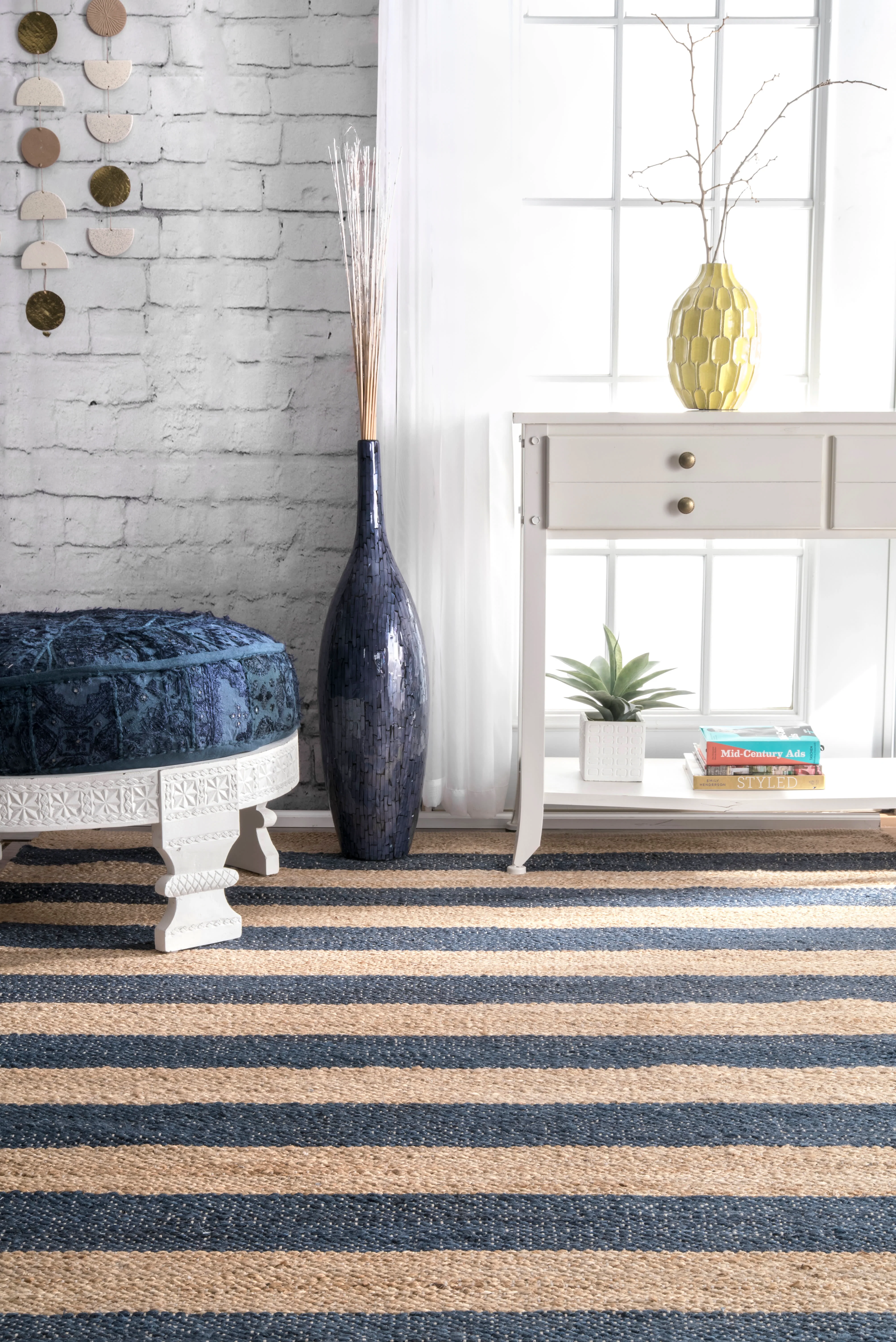 Jute And Denim Even Stripes Rug | Denim - Image 3